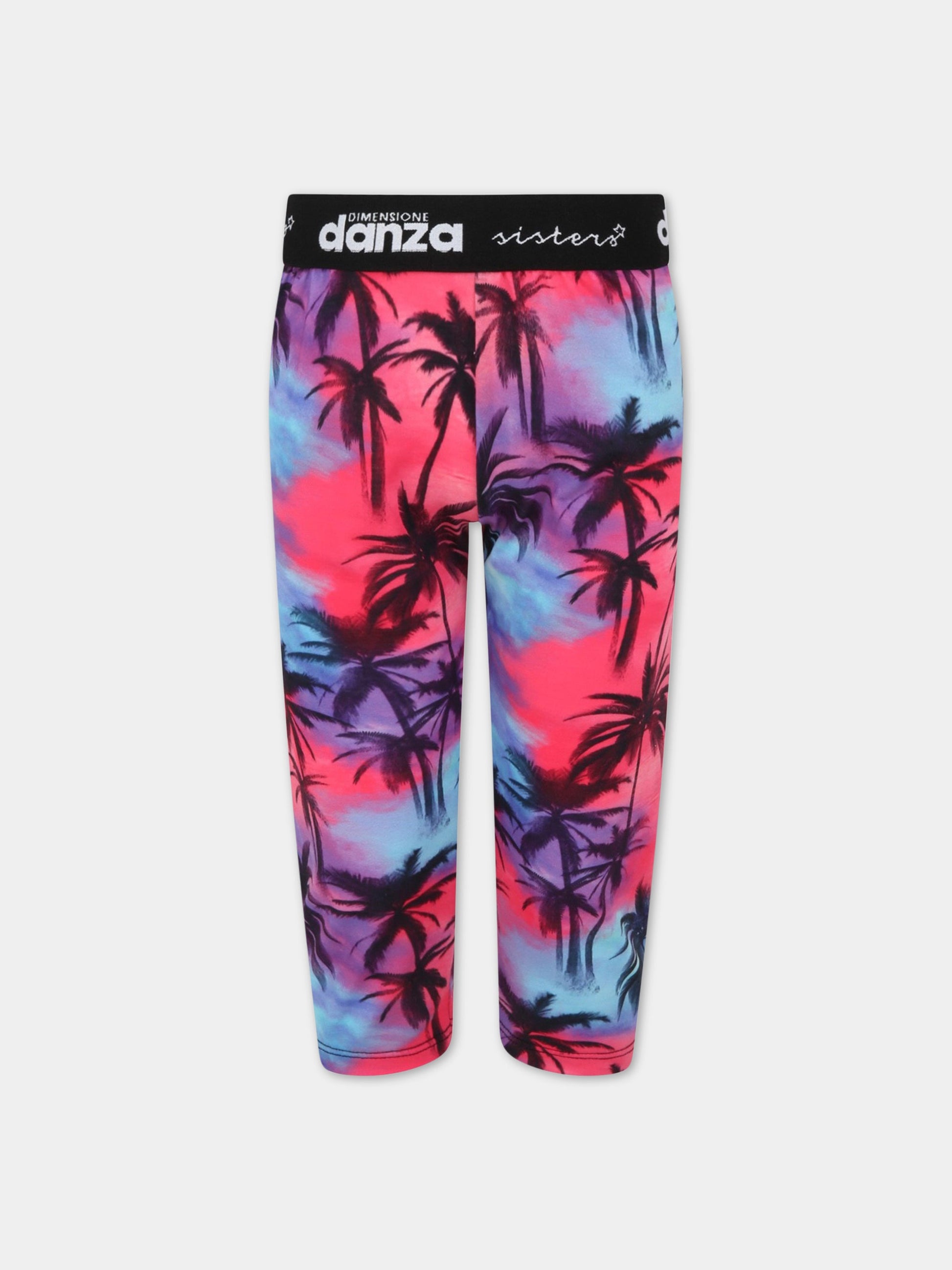 Leggings multicolor per bambina con logo bianco e palme,Dimensione Danza,029690 200