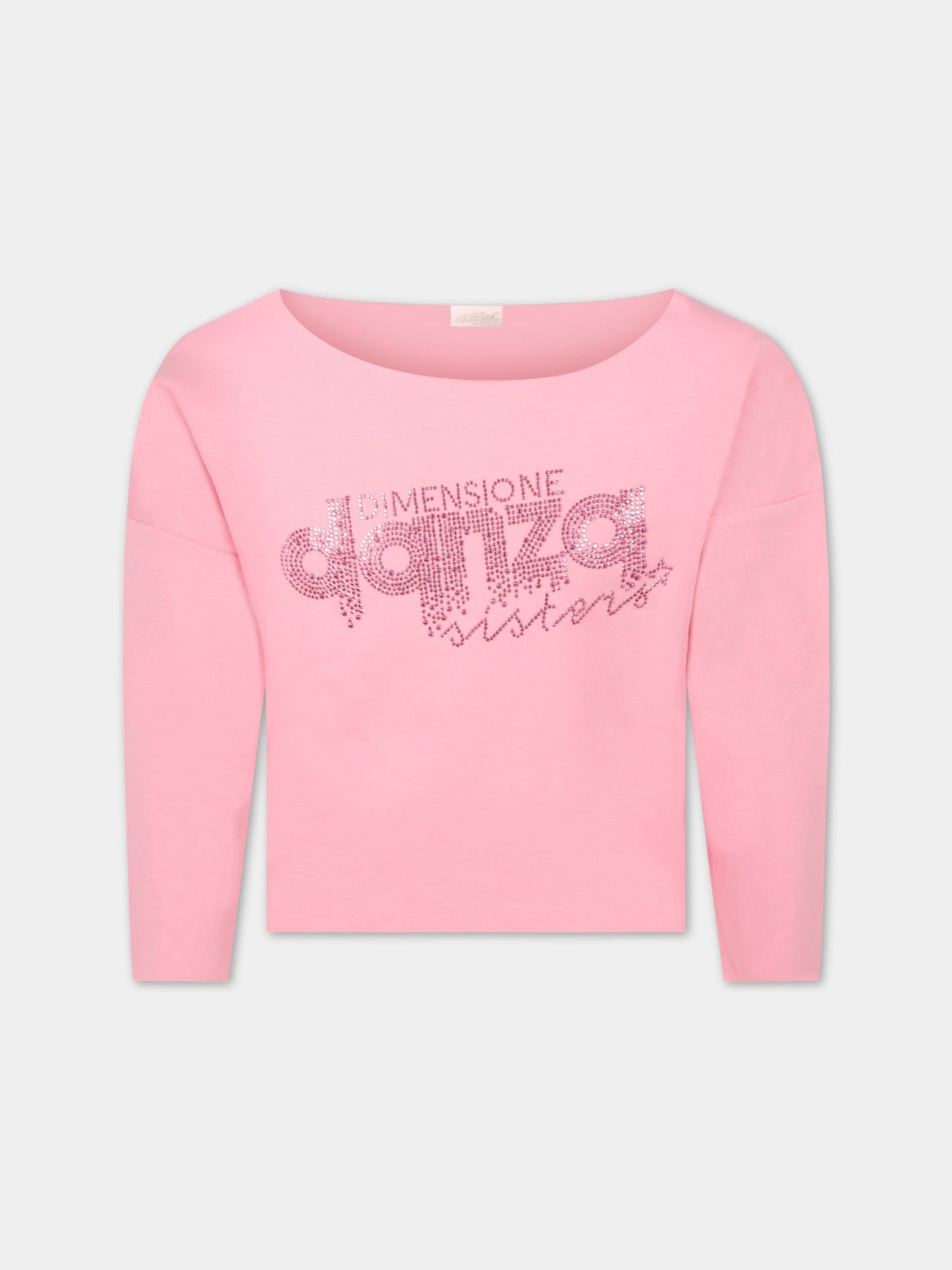 T-shirt rosa per bambina con logo di strass,Dimensione Danza,029746 042