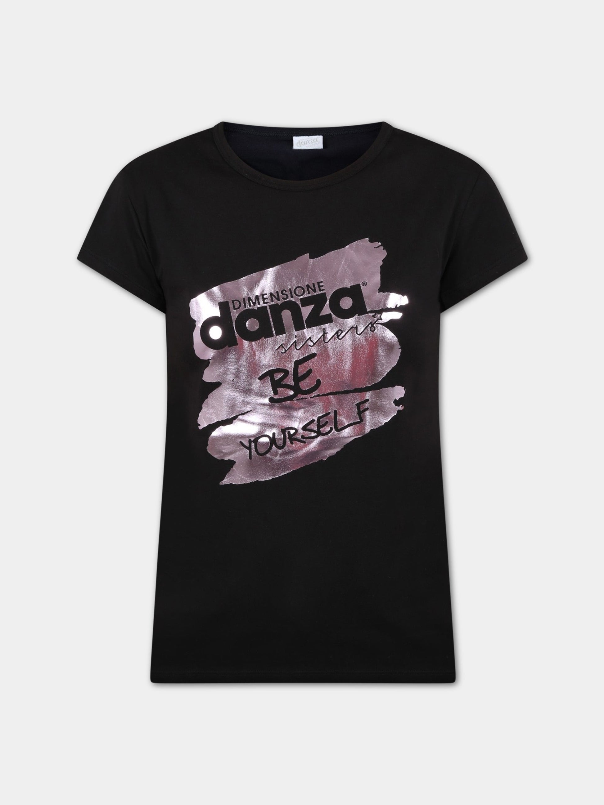 T-shirt nera per bambina con logo nero,Dimensione Danza,029751 110