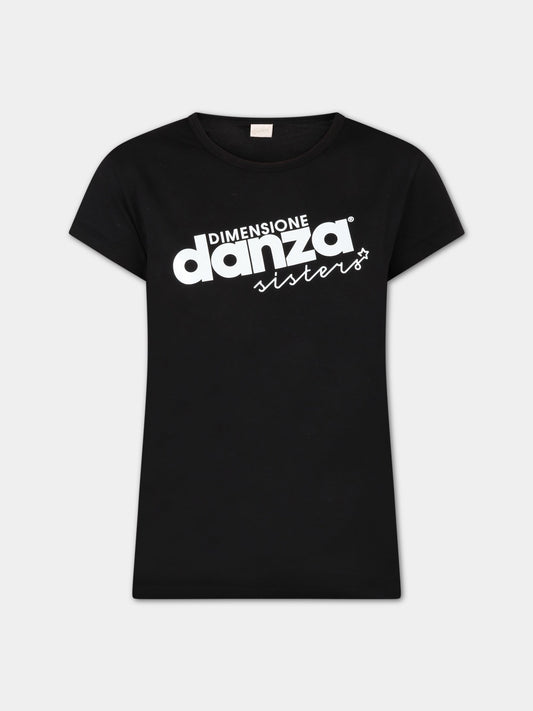 T-shirt nera per bambina con logo bianco,Dimensione Danza,031151 110