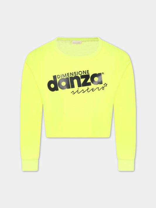 Felpa gialla-fluo per bambina con logo,Dimensione Danza,031155FL 023