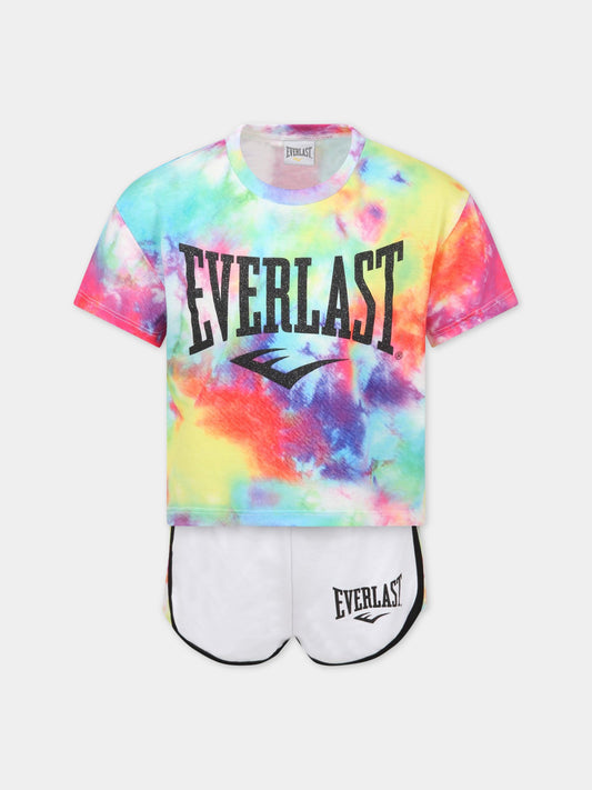 T-shirt tie-dye per bambina con logo nero con glitter,Everlast,031140 001