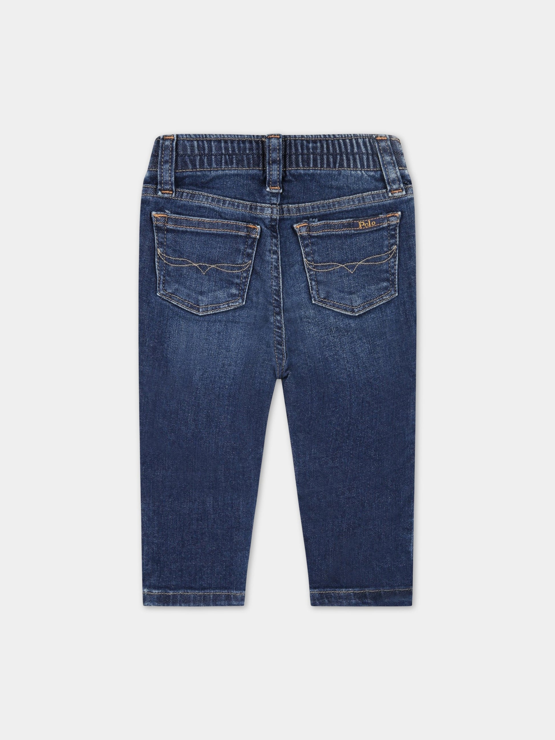 Jeans blu per neonato con patch logato,Ralph Lauren Kids,800717001B