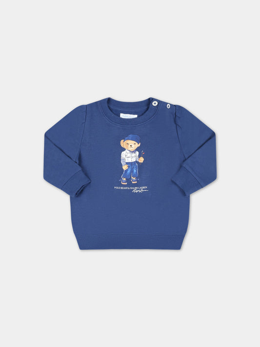 Felpa blu per neonata con Polo Bear e logo bianco,Ralph Lauren Kids,890236001