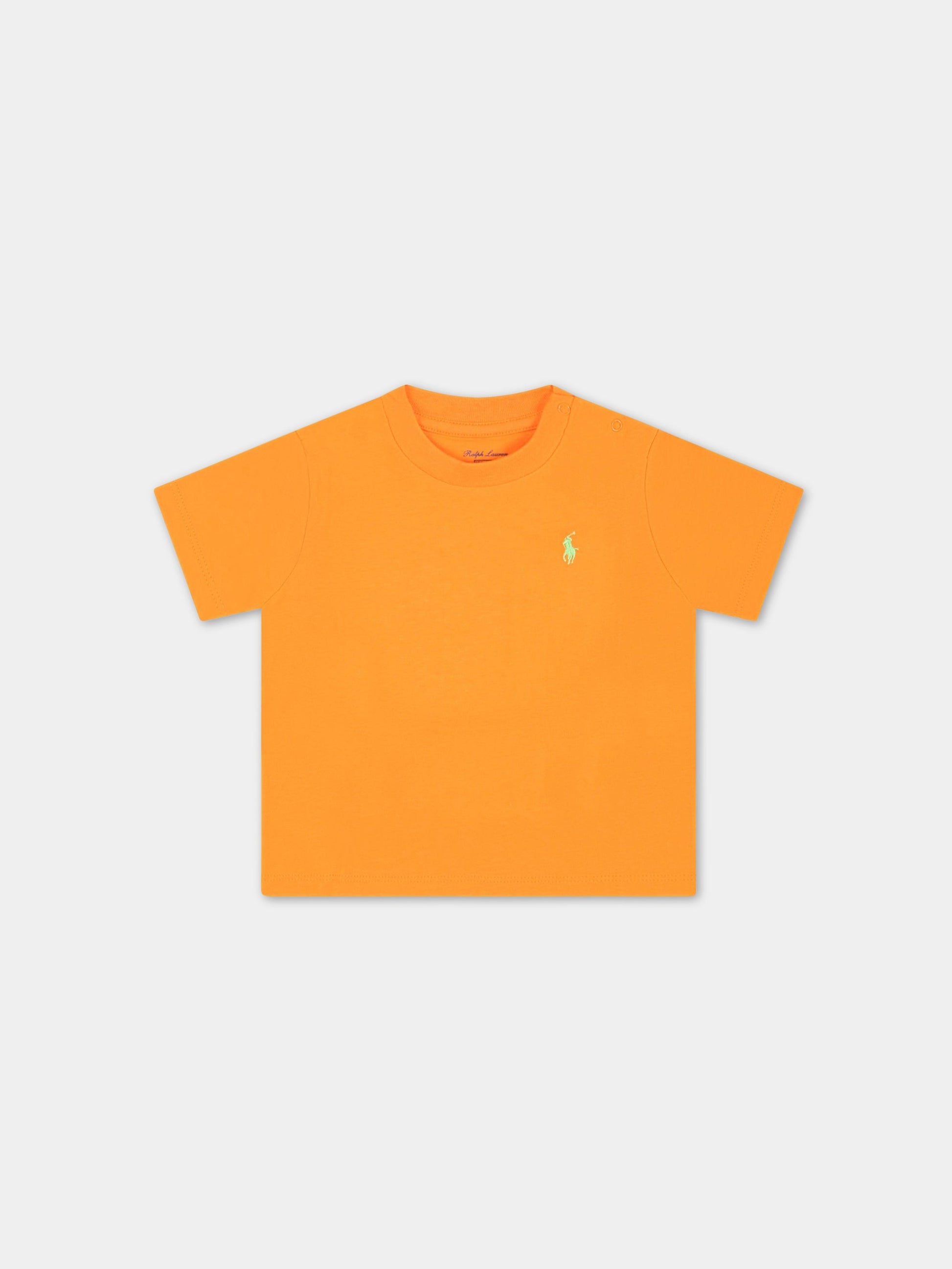 T-shirt arancione per neonato con pony verde ricamato,Ralph Lauren Kids,832904085