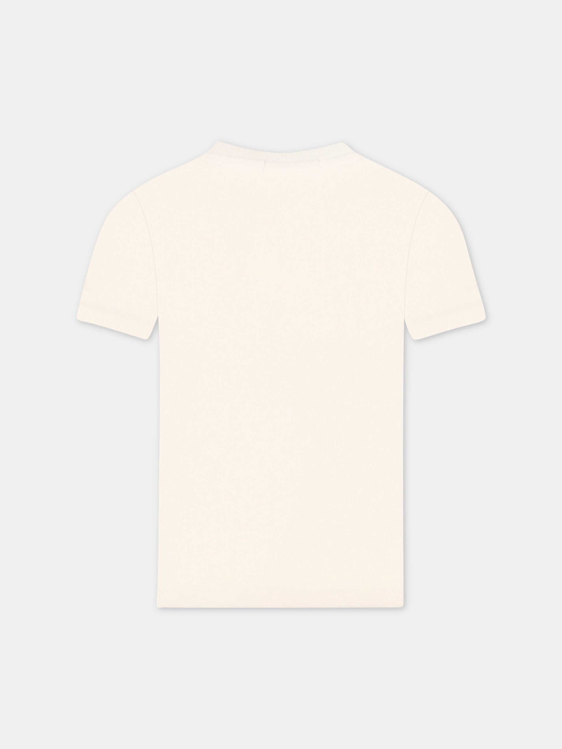 T-shirt beige per bambino con doppio logo,Calvin Klein Kids,CKIU0IU00267 IU0IU00267 ACJ