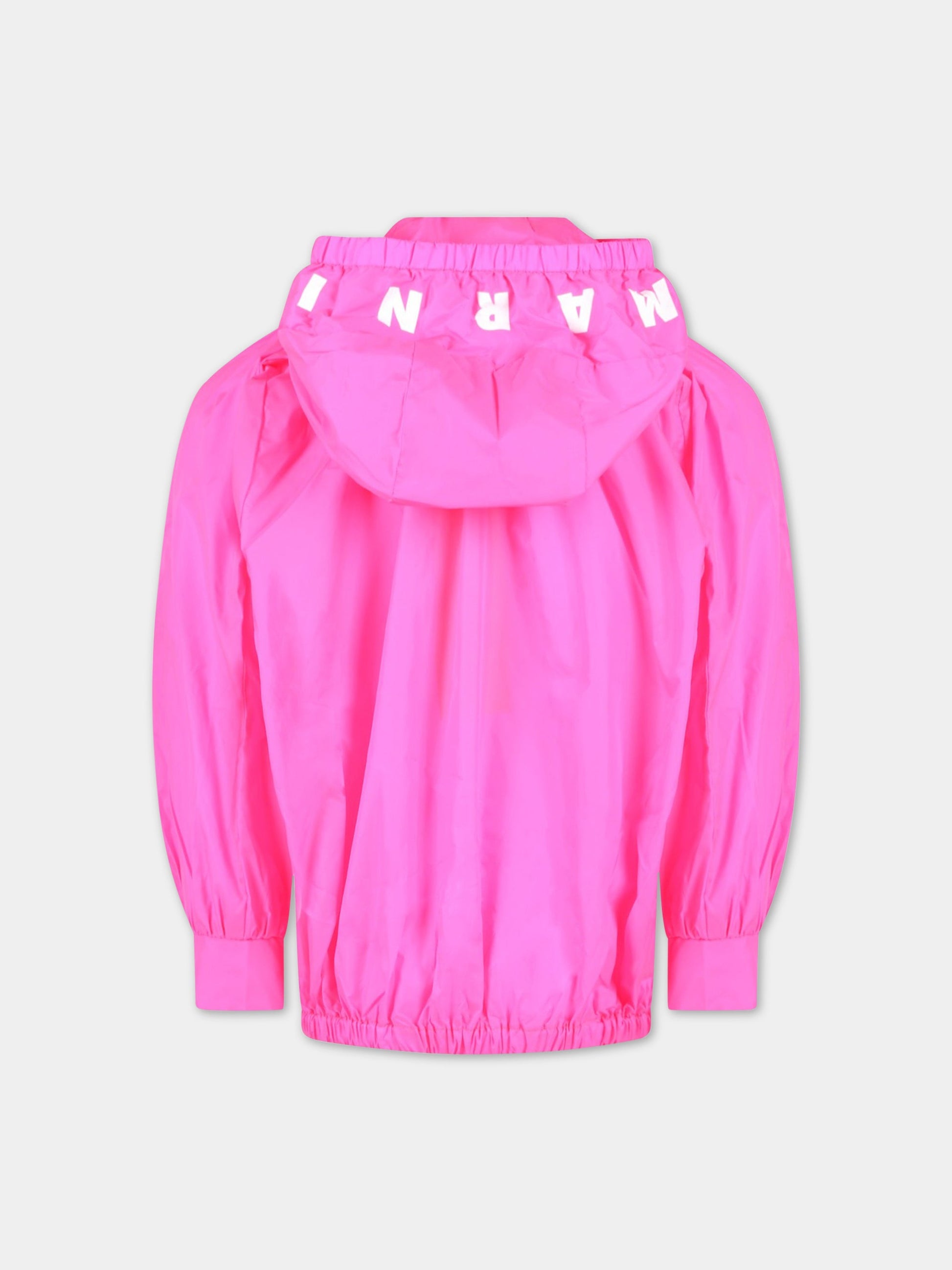 Giacca fucsia a vento per bambina con logo bianco,Marni Kids,M00642 M00NX 0M334