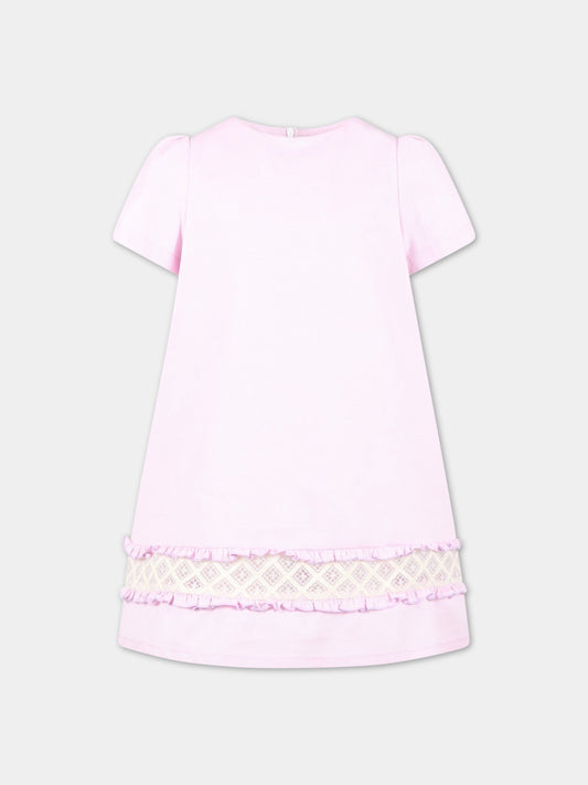 Vestito rosa per bambina con dettagli in pizzo,Simonetta,SS1A01 P0217 522