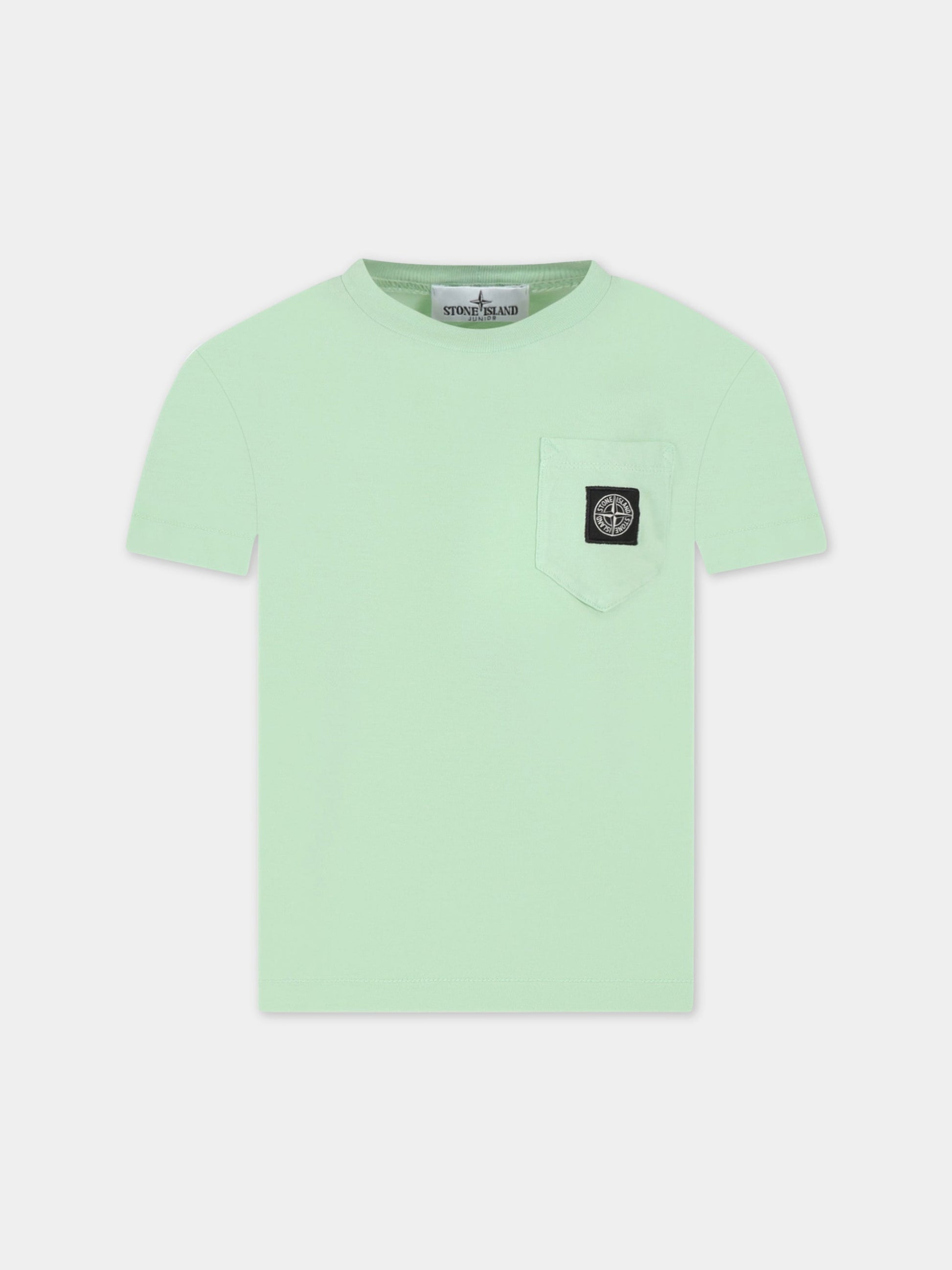 T-shirt verde per bambino con patch logato,Stone Island Junior,7816 203 47 V0052