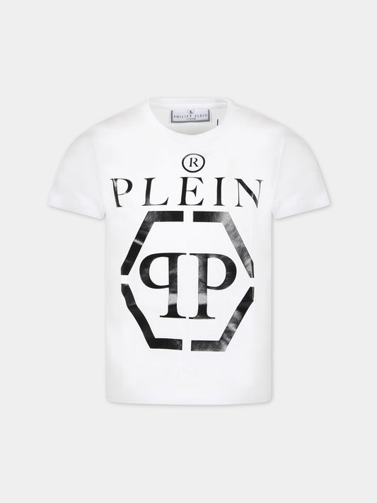 T-shirt bianca per bambino con logo,Philipp Plein Junior,2QM004 LAA23 10101