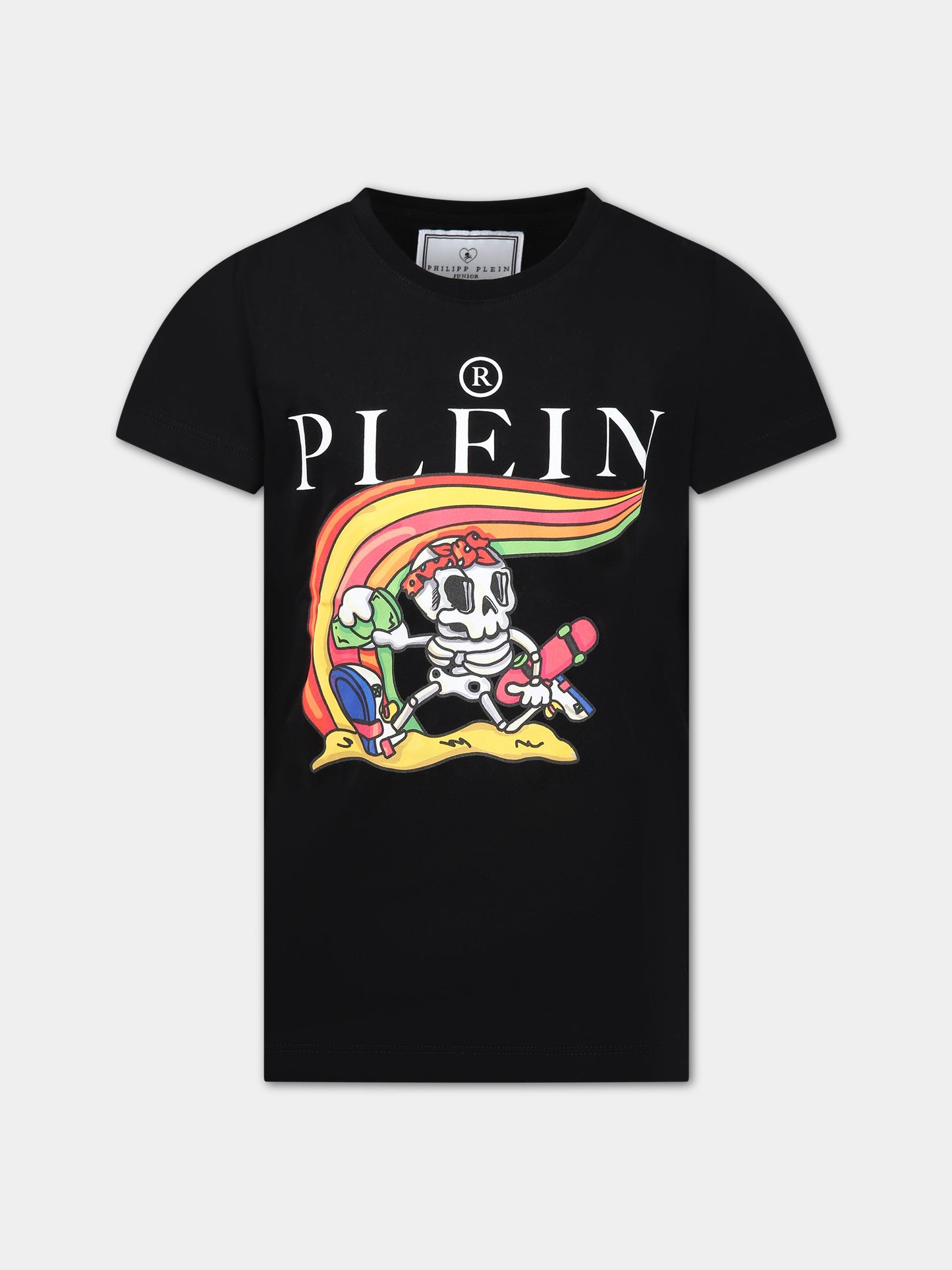 T-shirt nera per bambino con stampa e logo,Philipp Plein Junior,2SM003 LAA24 60100