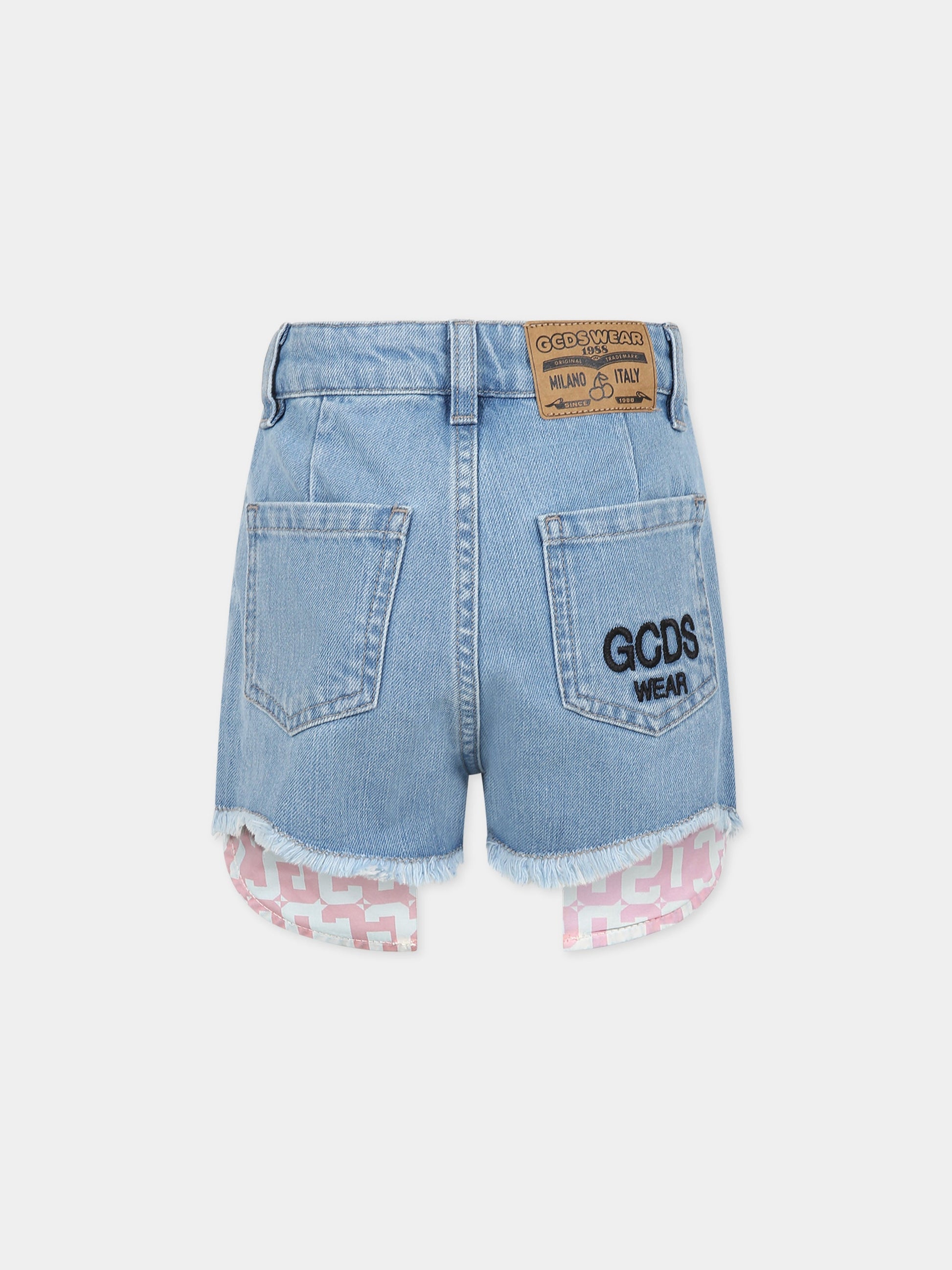 Shorts celeste per bambina con logo,Gcds Kids,DAQ000 LOE14 40613