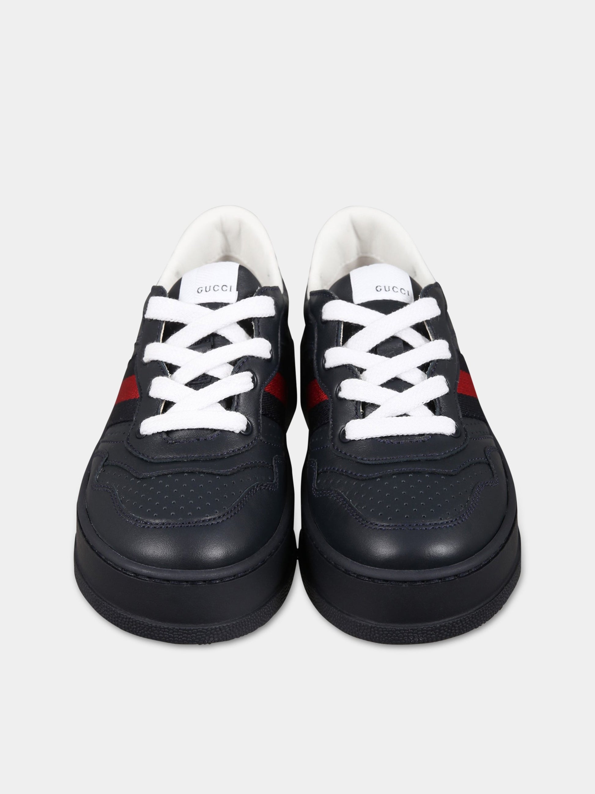 Sneakers blu per bambino con nastro web e iconico logo,Gucci Kids,702916 UPG10 4055