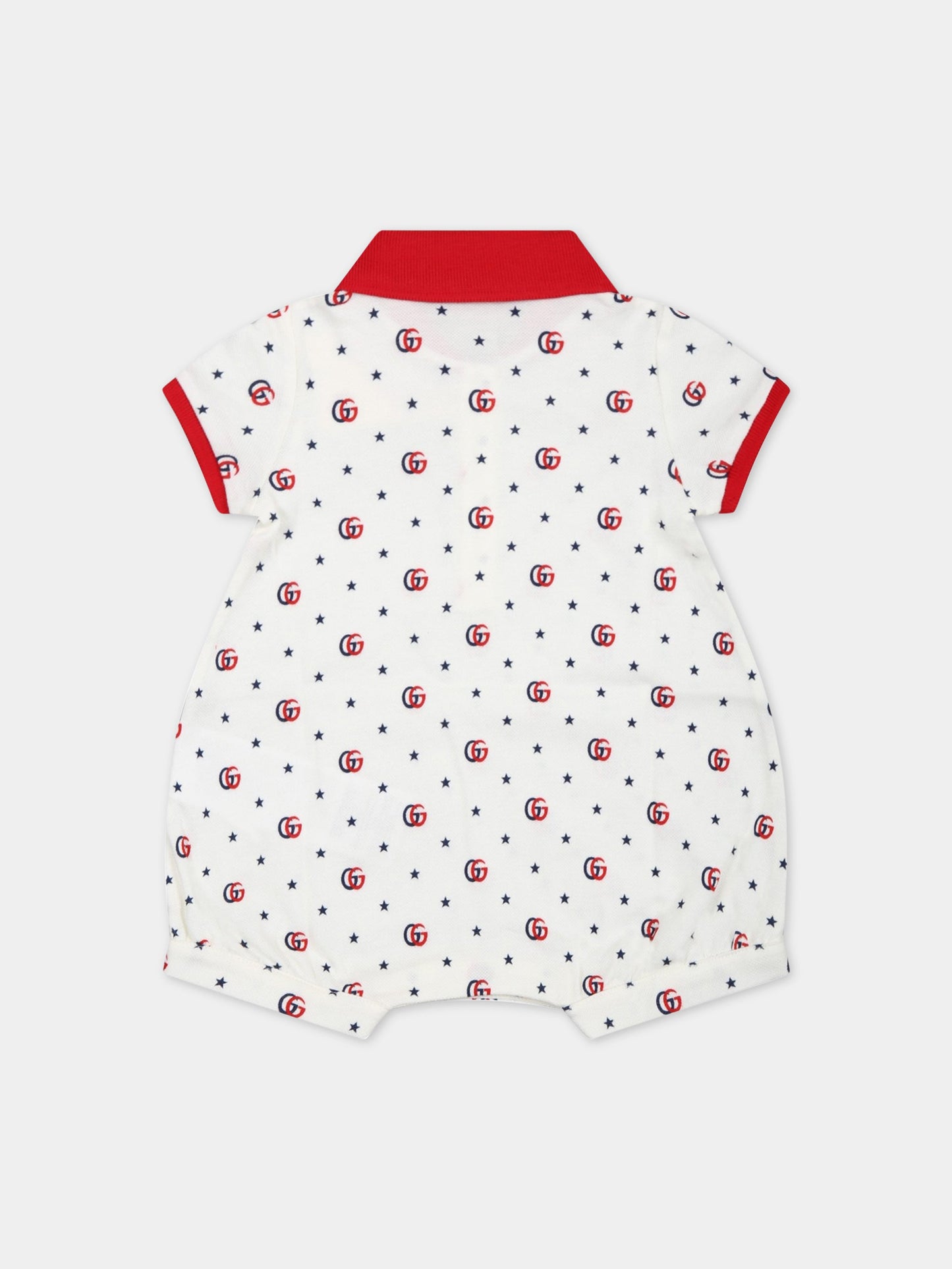 Pagliaccetto bianco per neonata con Doppia G e stelle,Gucci Kids,718010 XJE3F 9275