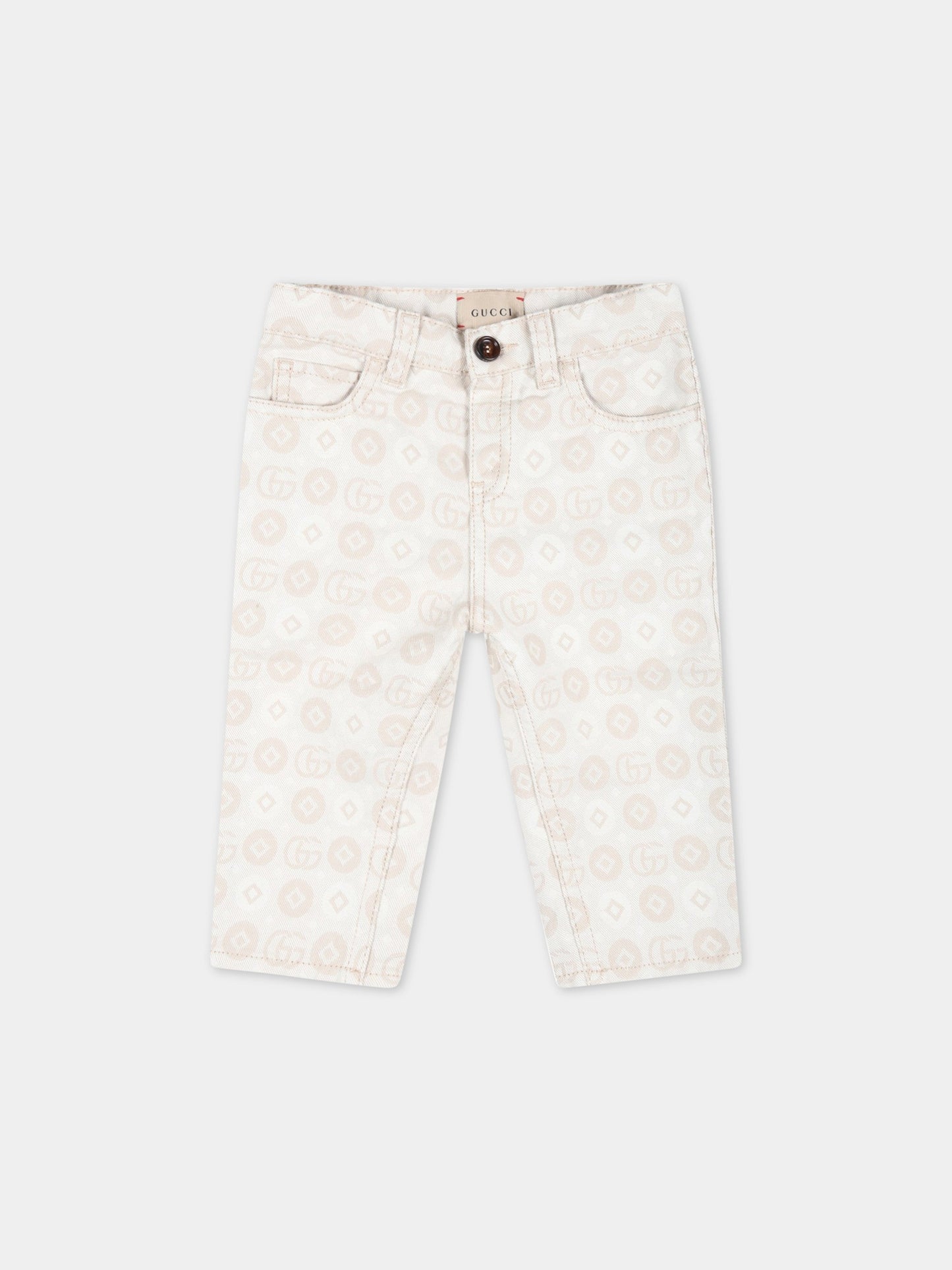 Jeans avorio per neonato con logo nero ricamato,Gucci Kids,712648 XDB74 9207