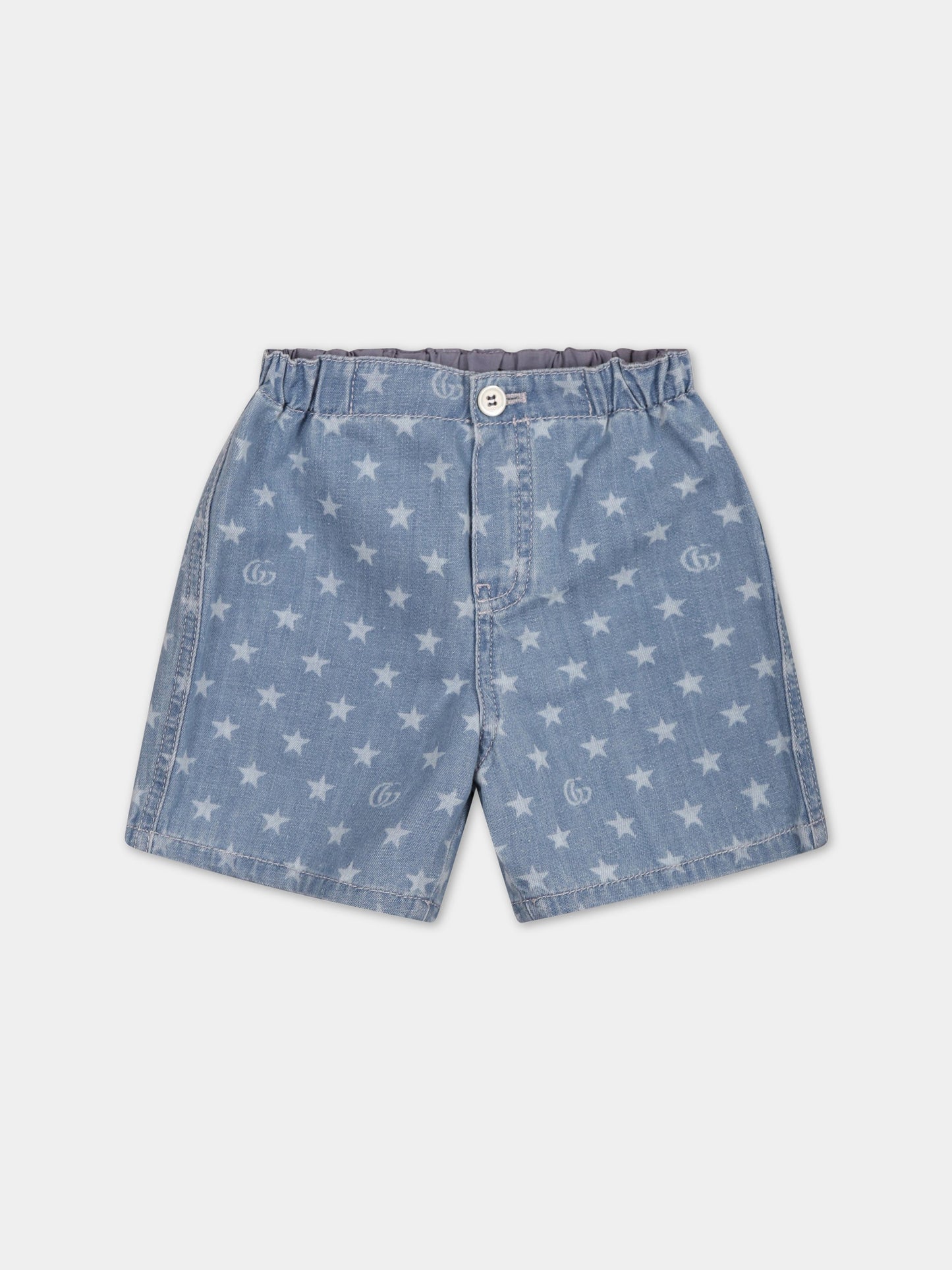 Shorts celeste per neonati con iconica doppia GG,Gucci Kids,712657 XDB70 4425