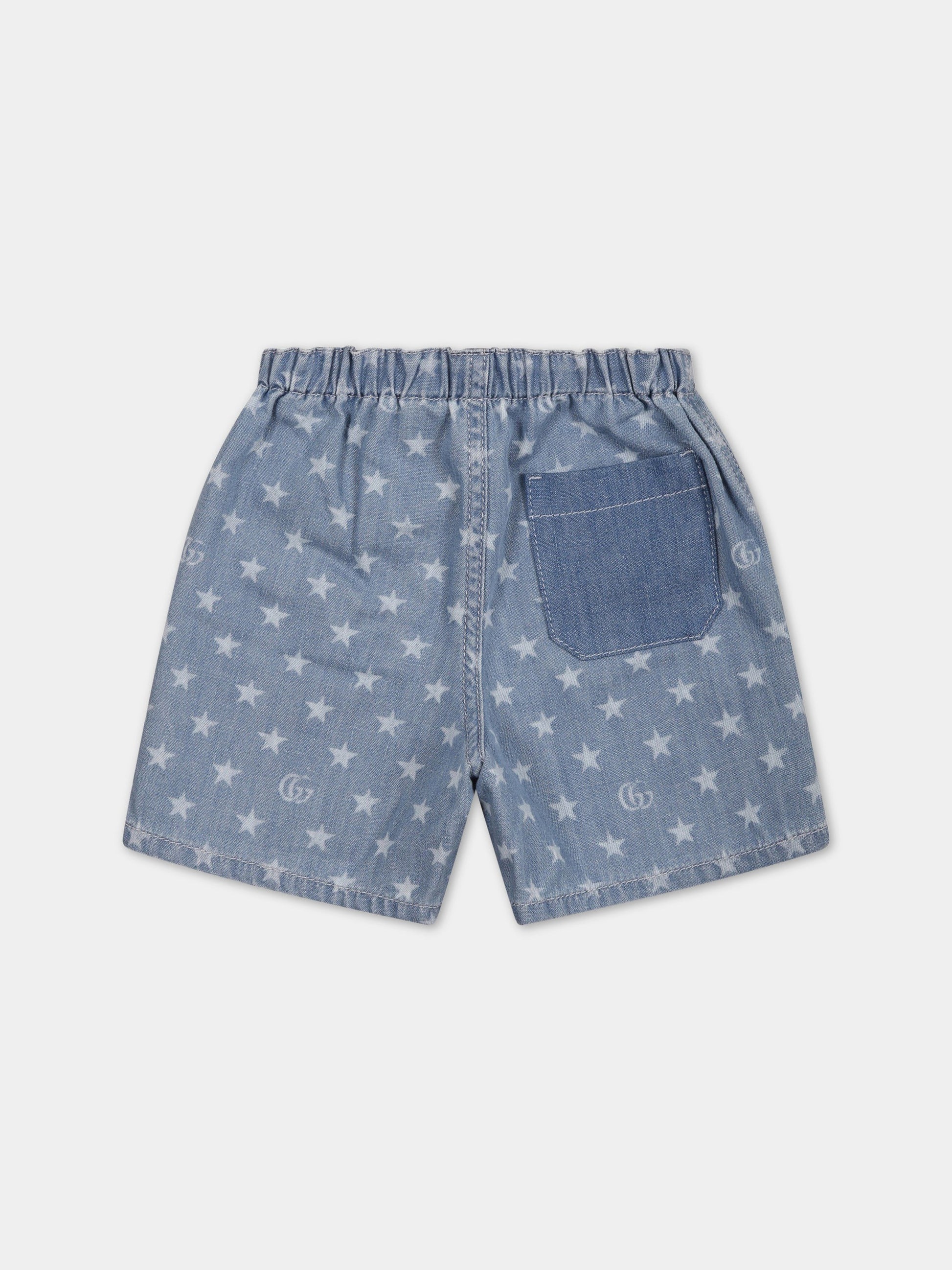 Shorts celeste per neonati con iconica doppia GG,Gucci Kids,712657 XDB70 4425