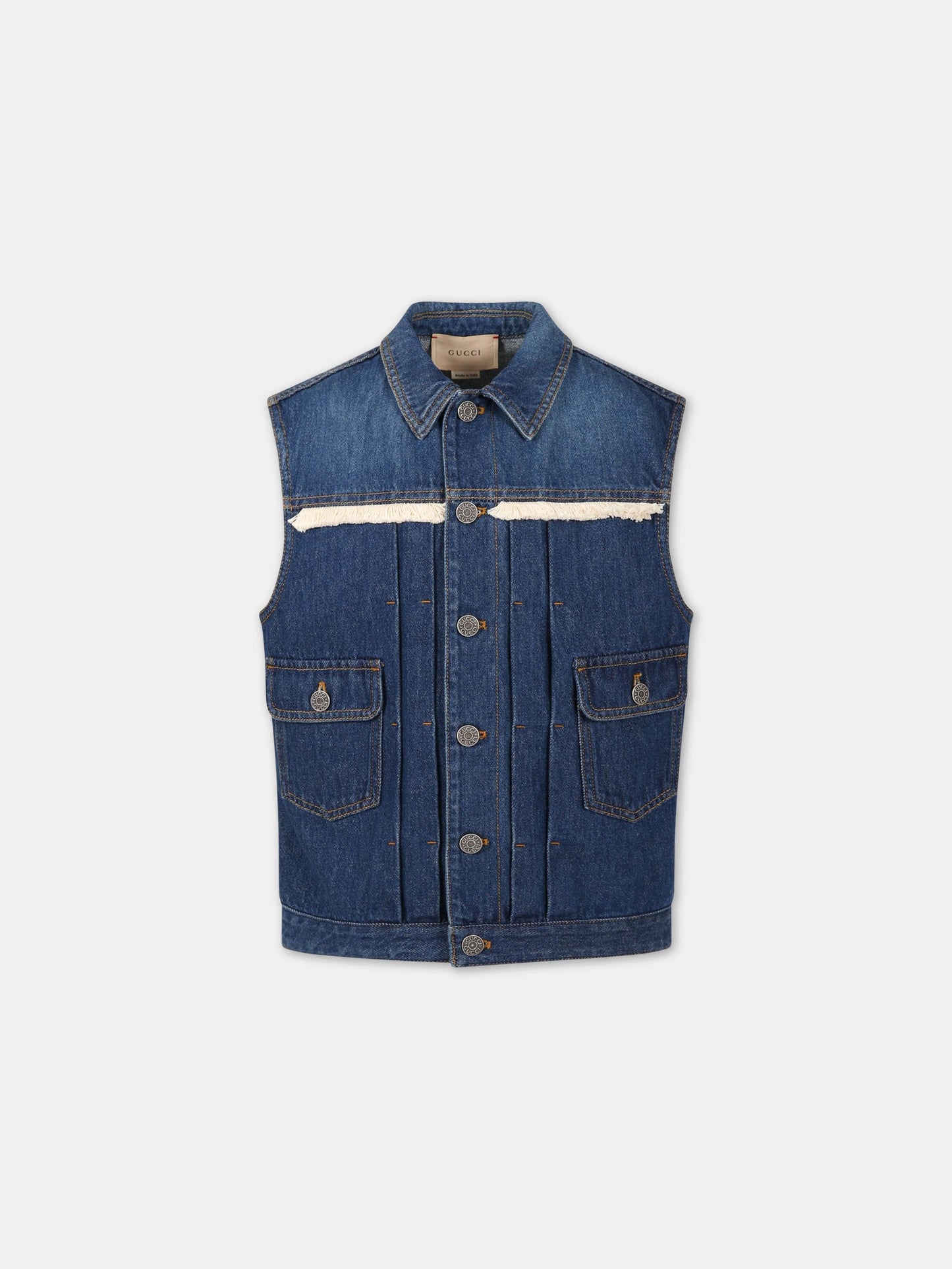 Gilet blu denim per bambino con ricamo  Original Gucci 1921 ,Gucci Kids,712324 XDB8B 4759