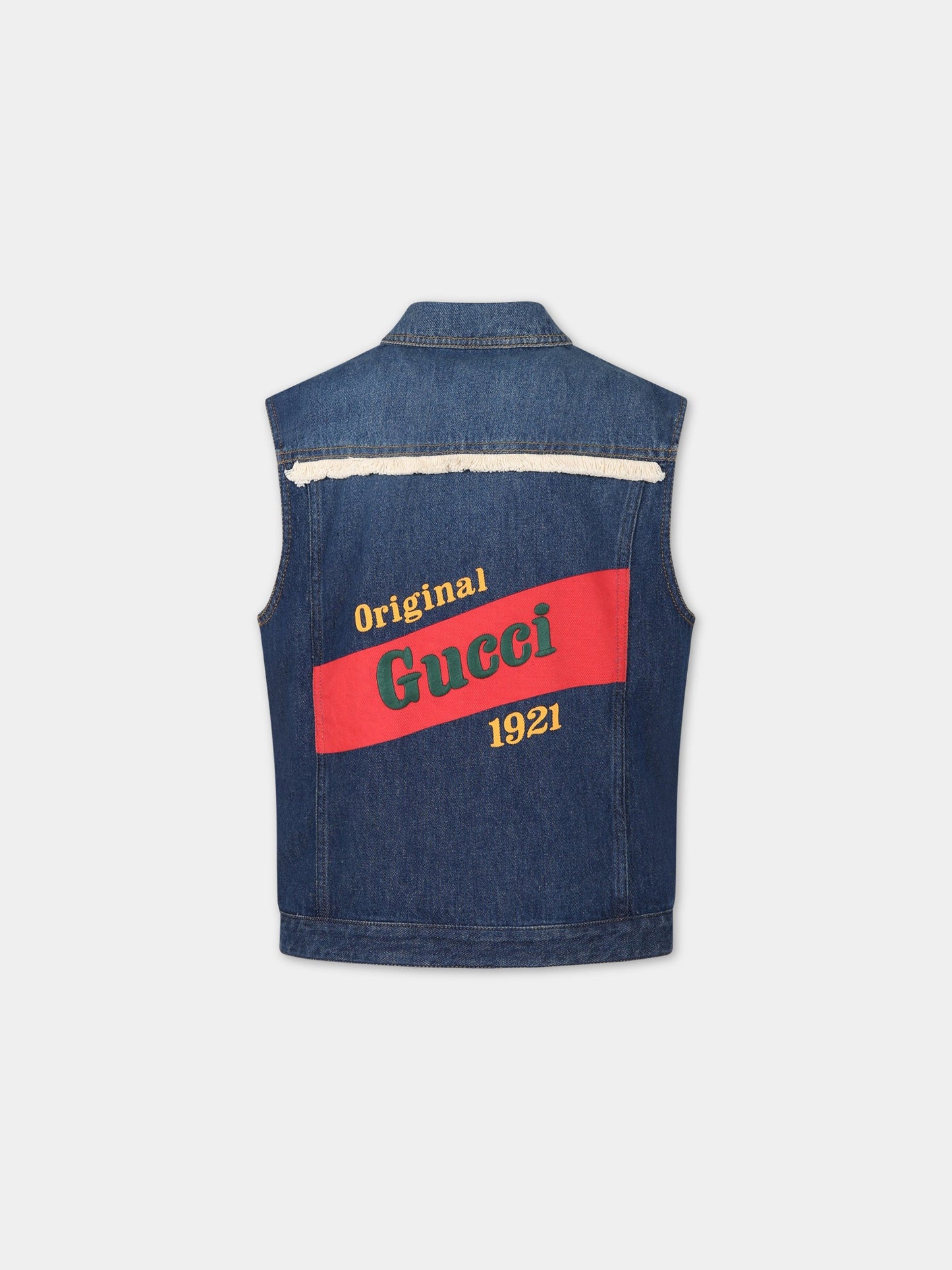 Gilet blu denim per bambino con ricamo  Original Gucci 1921 ,Gucci Kids,712324 XDB8B 4759