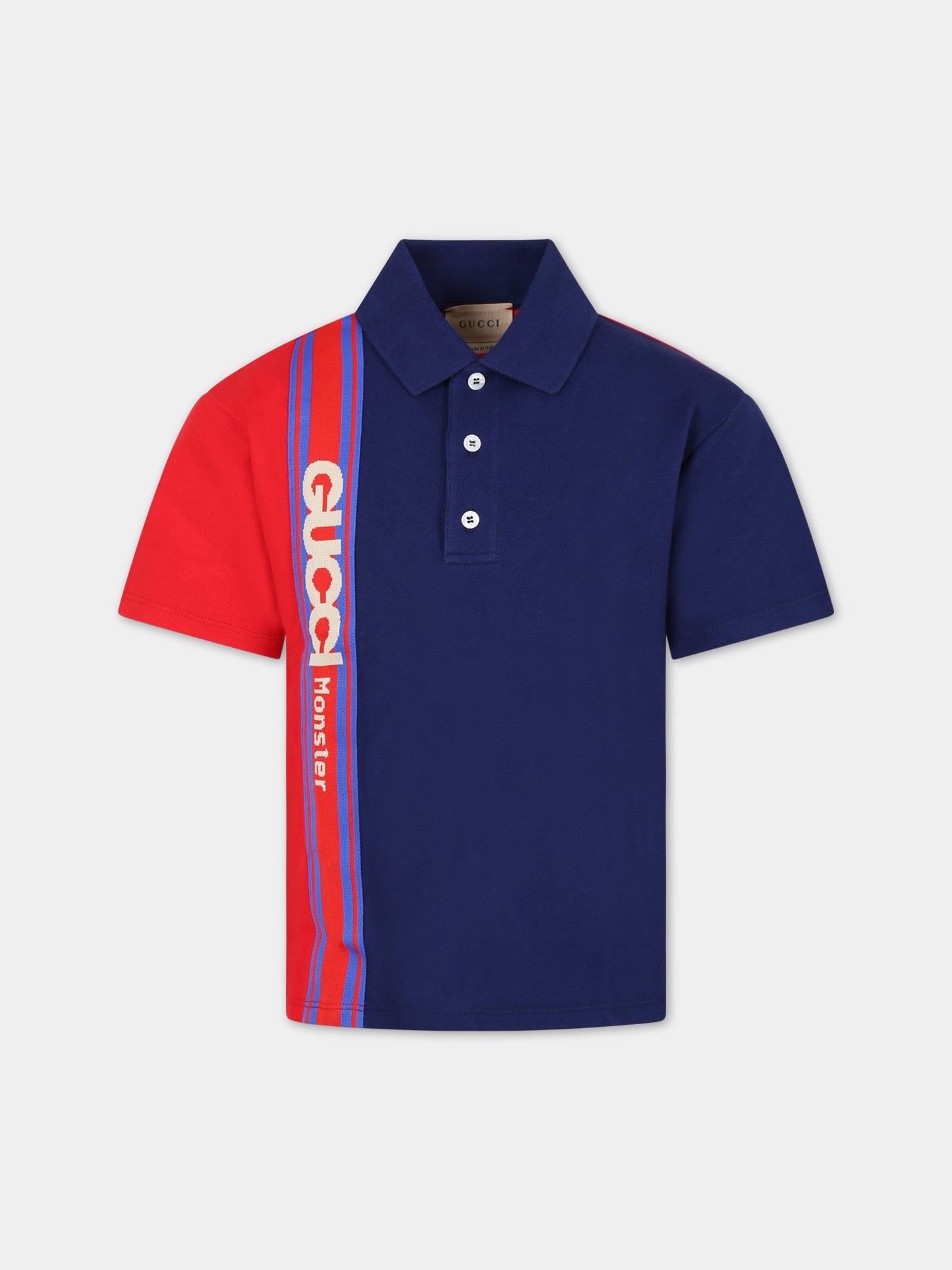 Polo multicolor per bambino con scitta Gucci monster,Gucci Kids,711540 XJEX7 6313