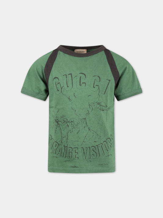 T-shirt verde per bambino con logo,Gucci Kids,713864 XJEZG 3826