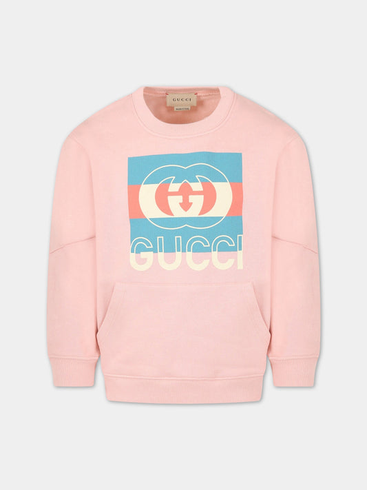 Felpa rosa per bambina con logo GG,Gucci Kids,732466 XJEZT 5967