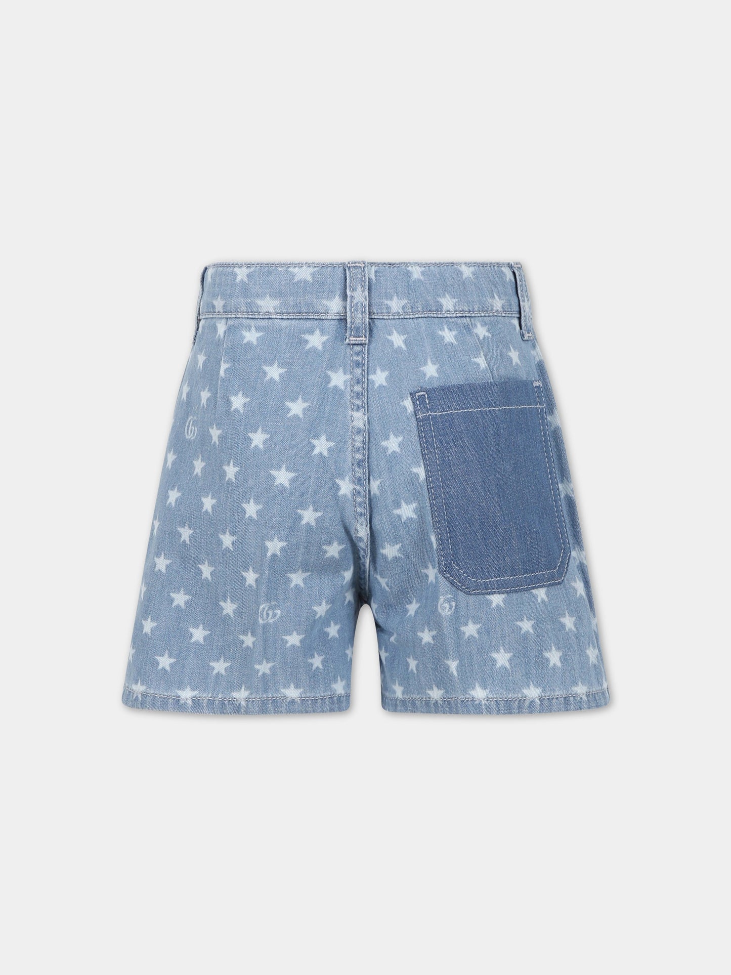 Shorts celesti per bambini con iconica doppia GG,Gucci Kids,721308 XDB70 4425