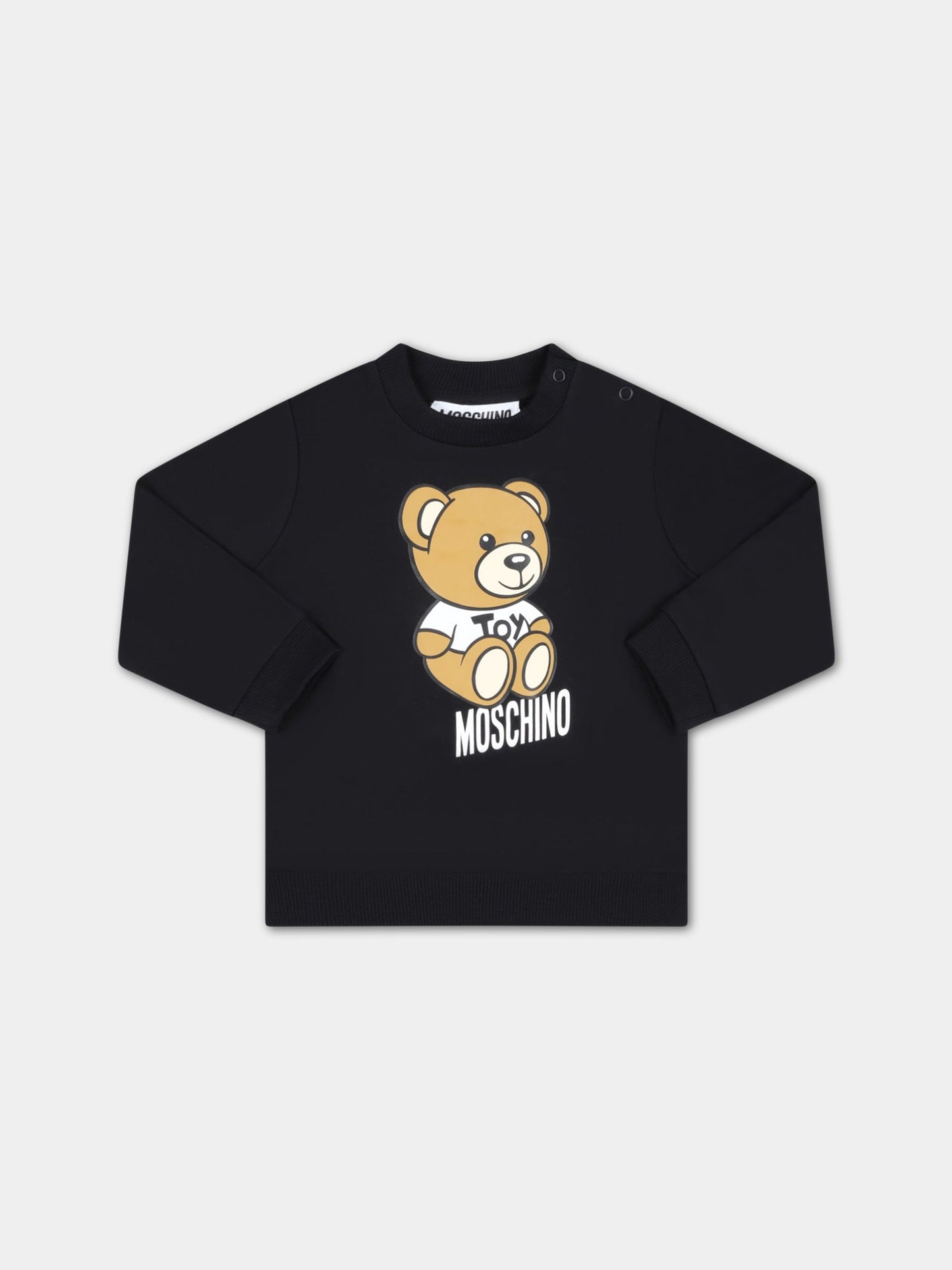 Felpa nera per neonati con Teddy Bear e logo bianco,Moschino Kids,M9F03E LDA00 60100