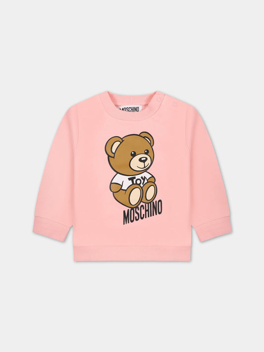 Felpa rosa per neonata con Teddy Bear e logo nero,Moschino Kids,M9F03E LDA00 50209