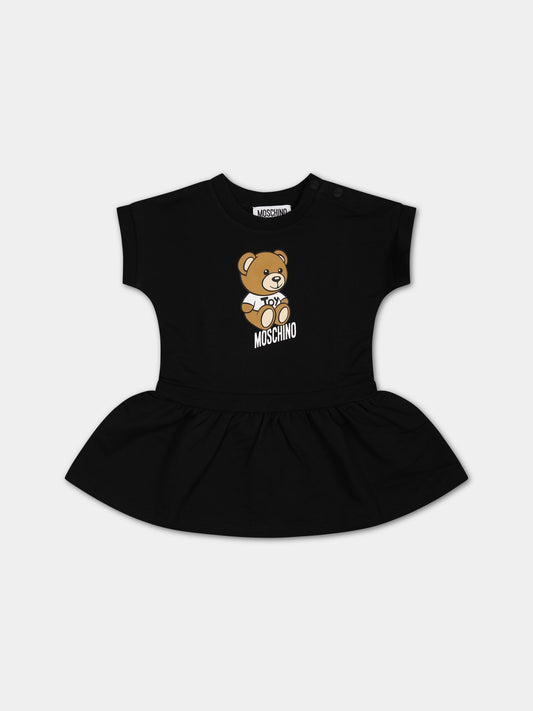 Vestito nero per neonata con Teddy Bear e logo,Moschino Kids,MAV09I LDA00 60100