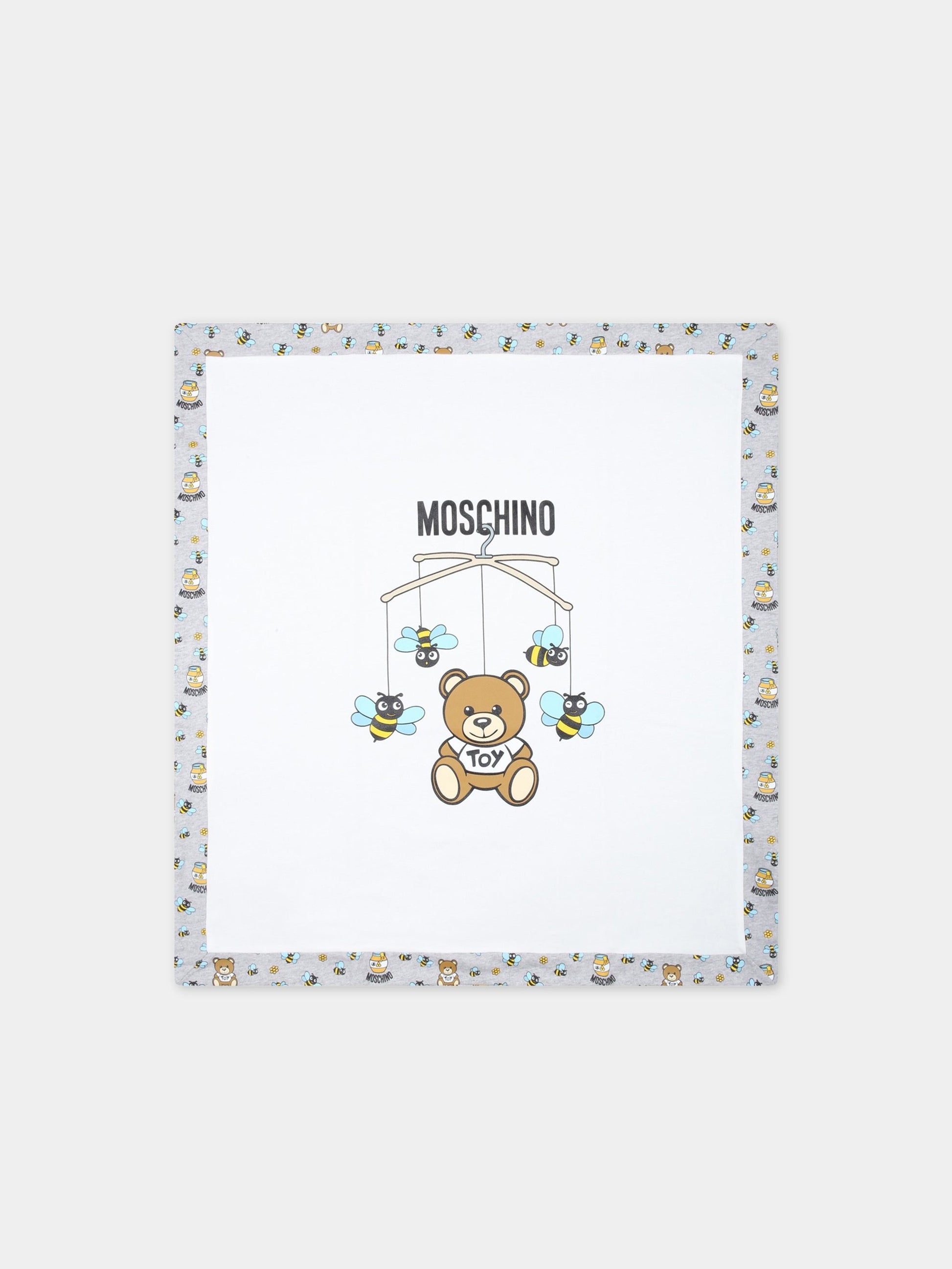 Coperta bianca per neonato con Teddy Bear e api,Moschino Kids,MUB00C LCB33 84481