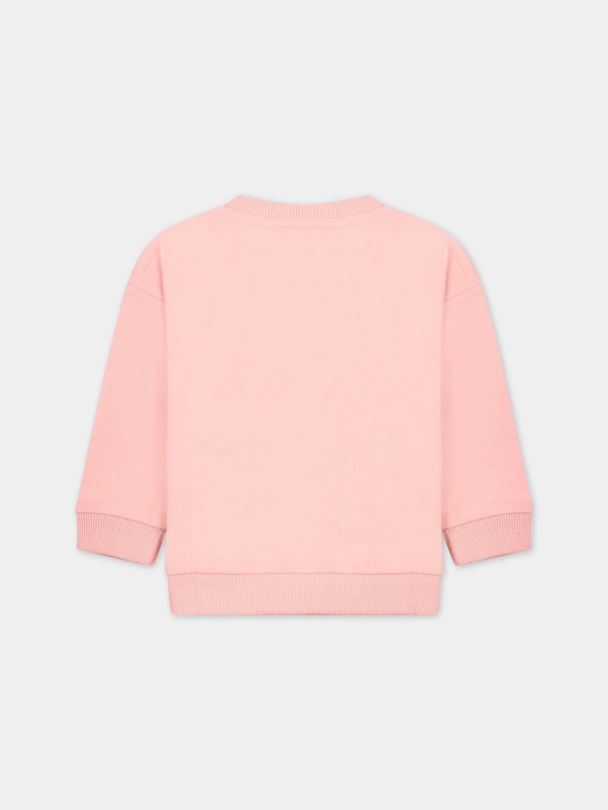 Felpa rosa per neonata con Teddy Bear e logo,Moschino Kids,MUF04S LCA19 50209