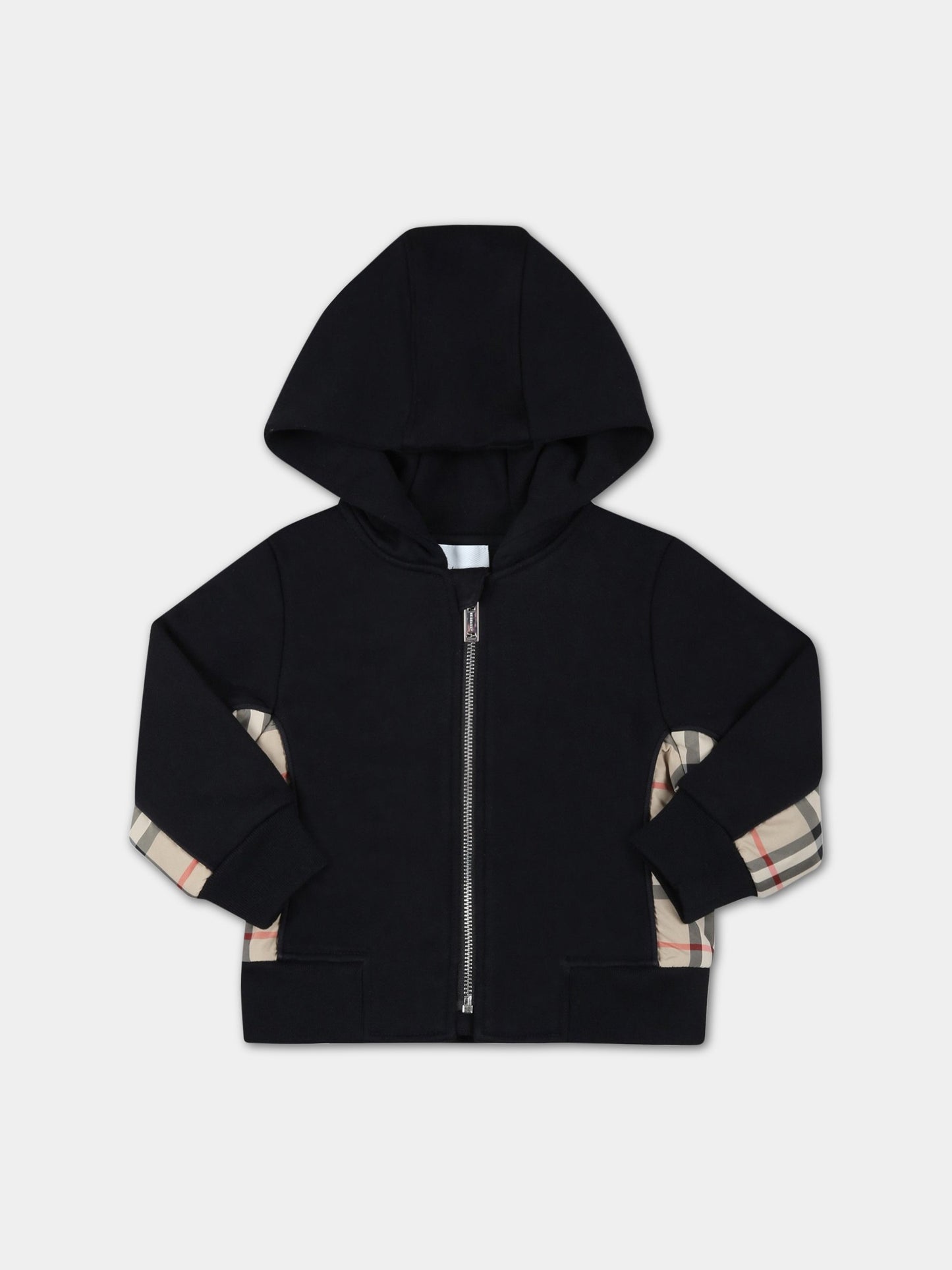 Felpa nera per neonato con check vintage,Burberry Kids,8061449