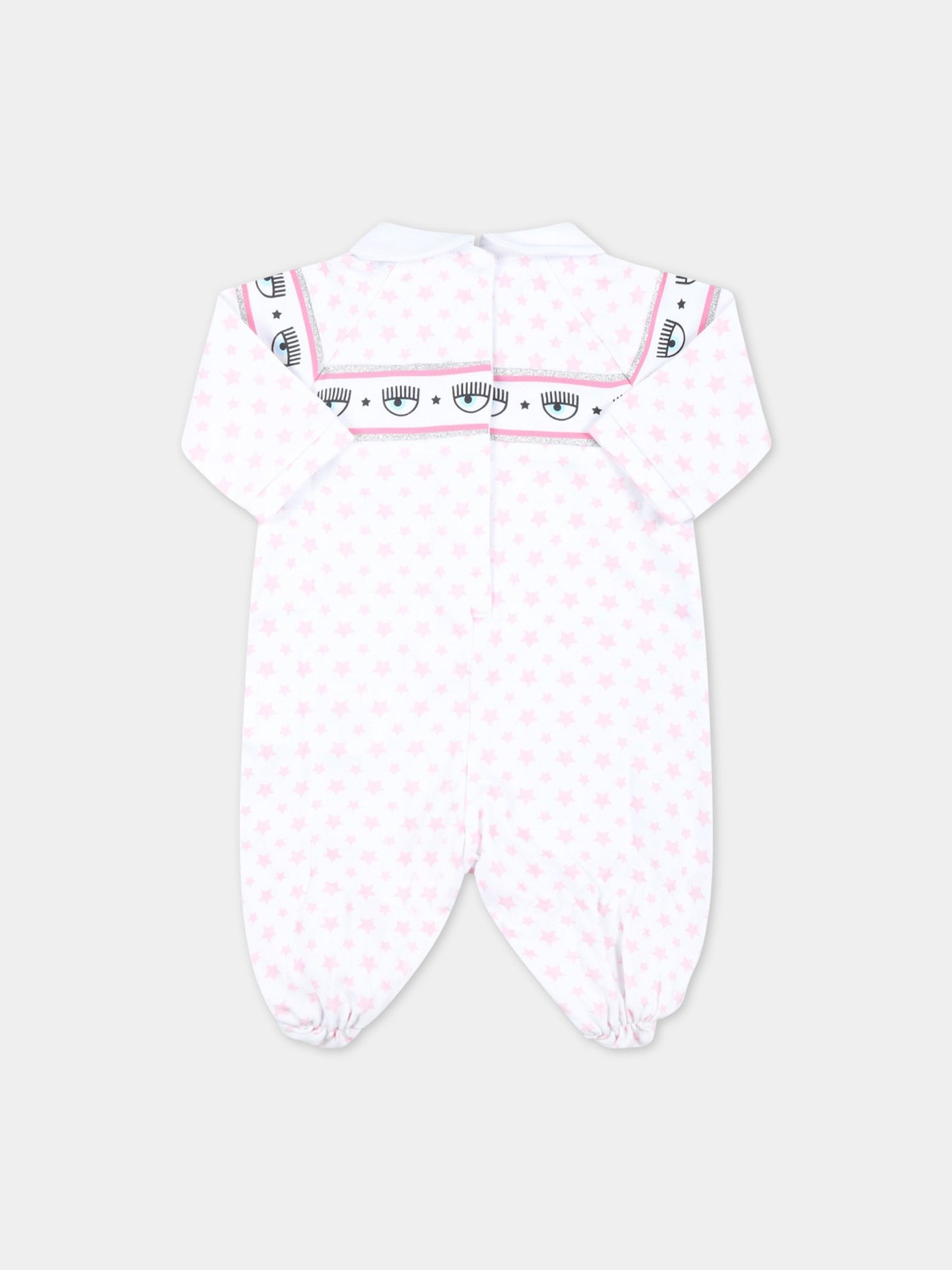 Tutina bianca per neonata con stelle rosa,Chiara Ferragni Collection,55A201 1001 9990