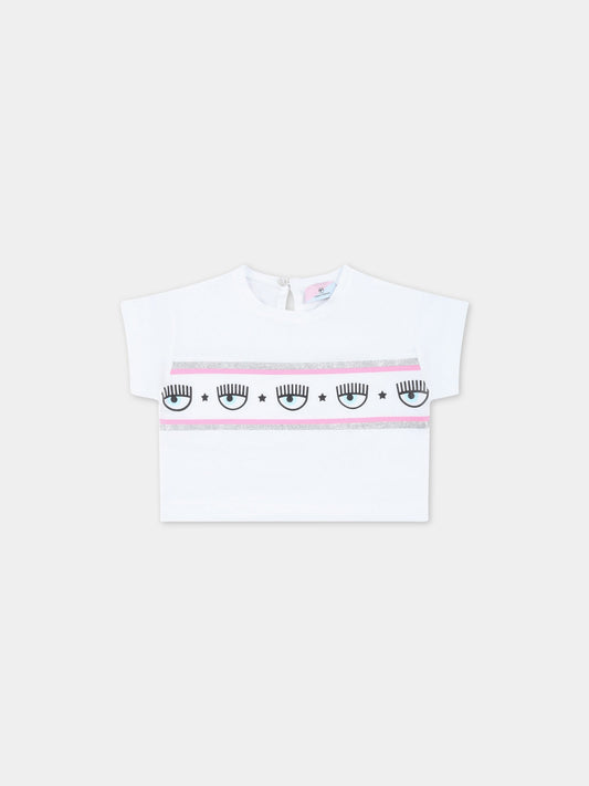 T-shirt bianca per neonata con iconici occhiolini,Chiara Ferragni Collection,53A603 1041 0099