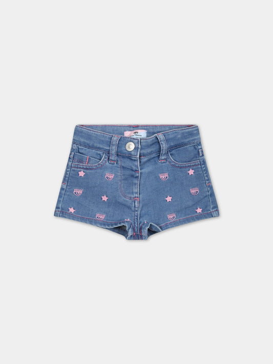 Shorts celesti per neonata con iconici occhi e stelle,Chiara Ferragni Collection,53A406 1003 0062