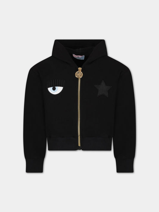 Felpa nera per bambina con iconico occhiolino e stella,Chiara Ferragni Collection,51A802 1250 0050