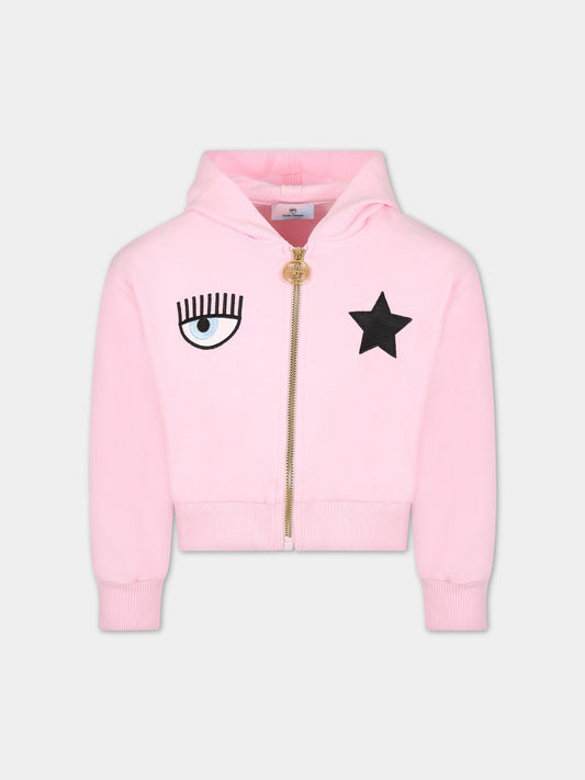 Felpa rosa per bambina con iconico occhiolino e stella,Chiara Ferragni Collection,51A802 1250 0090