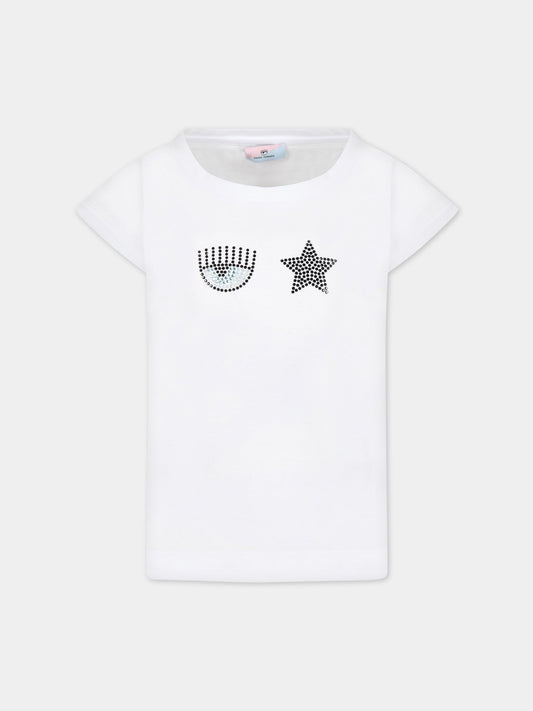 T-shirt bianca per bambina con iconico occhilino e stella,Chiara Ferragni Collection,51A604 1205 0099