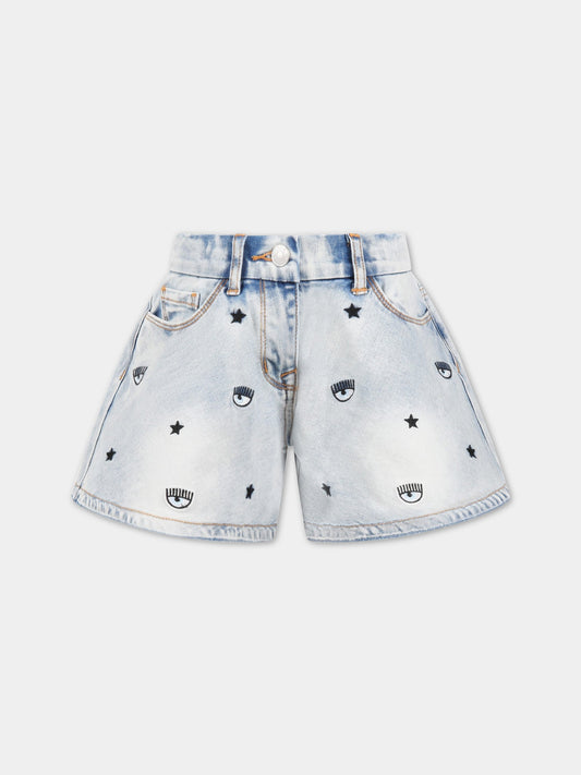 Shorts celesti per bambina con occhiolini,Chiara Ferragni Collection,59A404 1050 0062