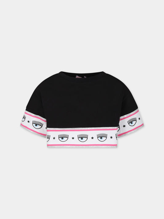 T-shirt nera per bambina con iconici occhiolini e stelle,Chiara Ferragni Collection,51A621 1205 0050