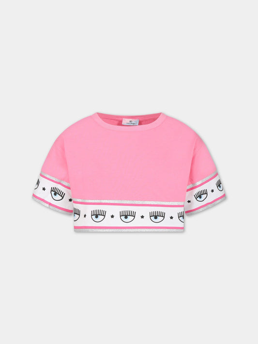 T-shirt fucsia per bambina con iconici occhiolini e stelle,Chiara Ferragni Collection,51A621 1205 0095