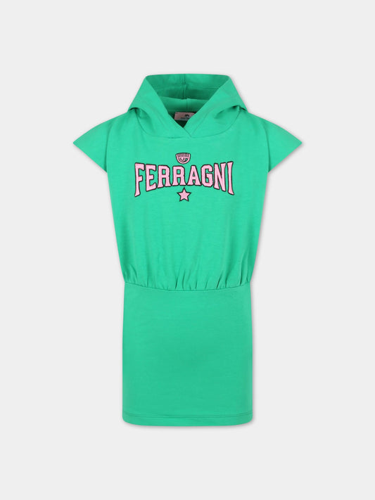 Vestito verde per bambina con logo rosa,Chiara Ferragni Collection,59A906 1005 026F