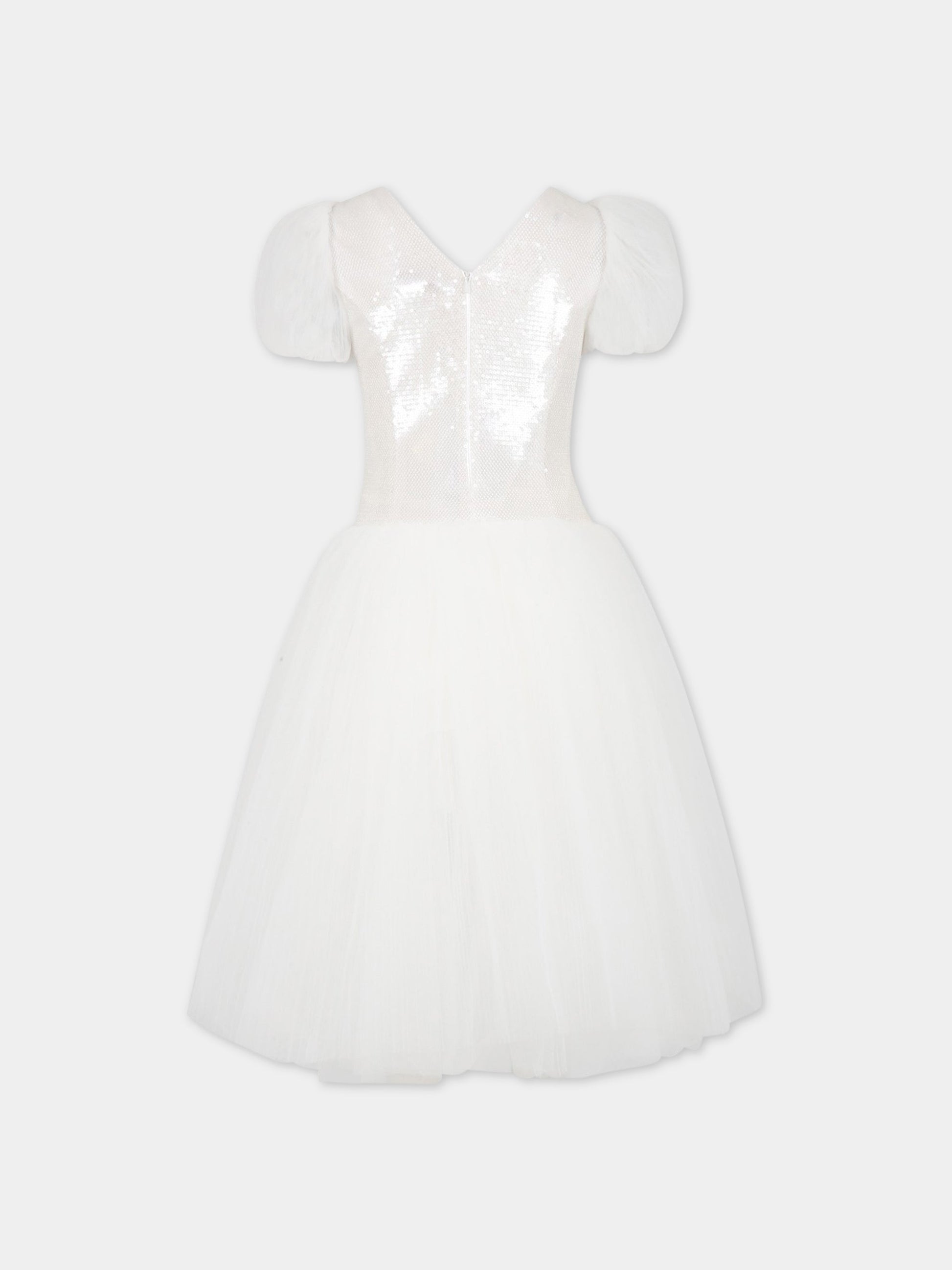 Vestito bianco per bambina con fiore,Monnalisa,71A915 1950 0001