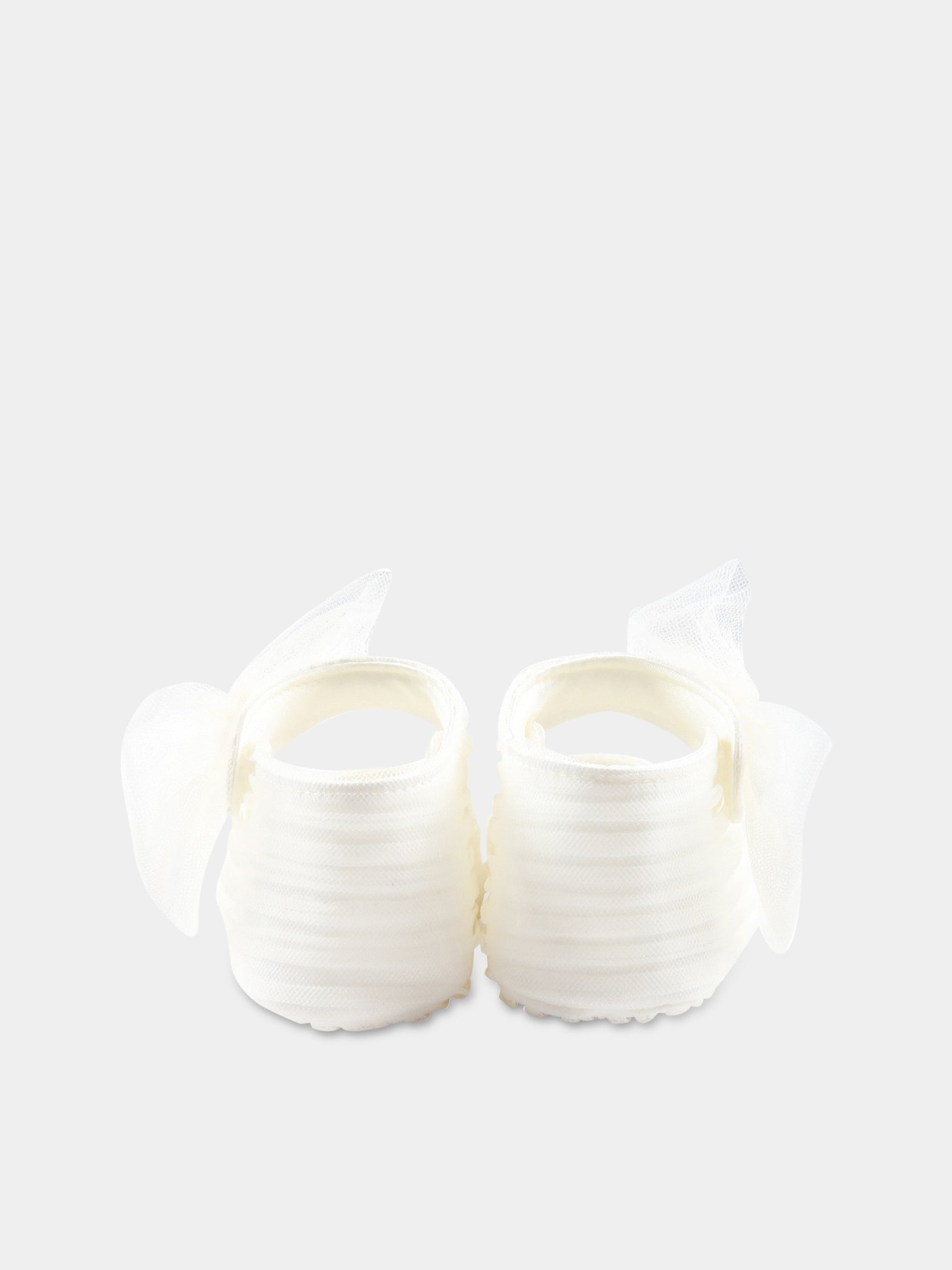 Ballerine bianche da culla per neonata con fiocco in tulle,Monnalisa,73A006 1361 0001