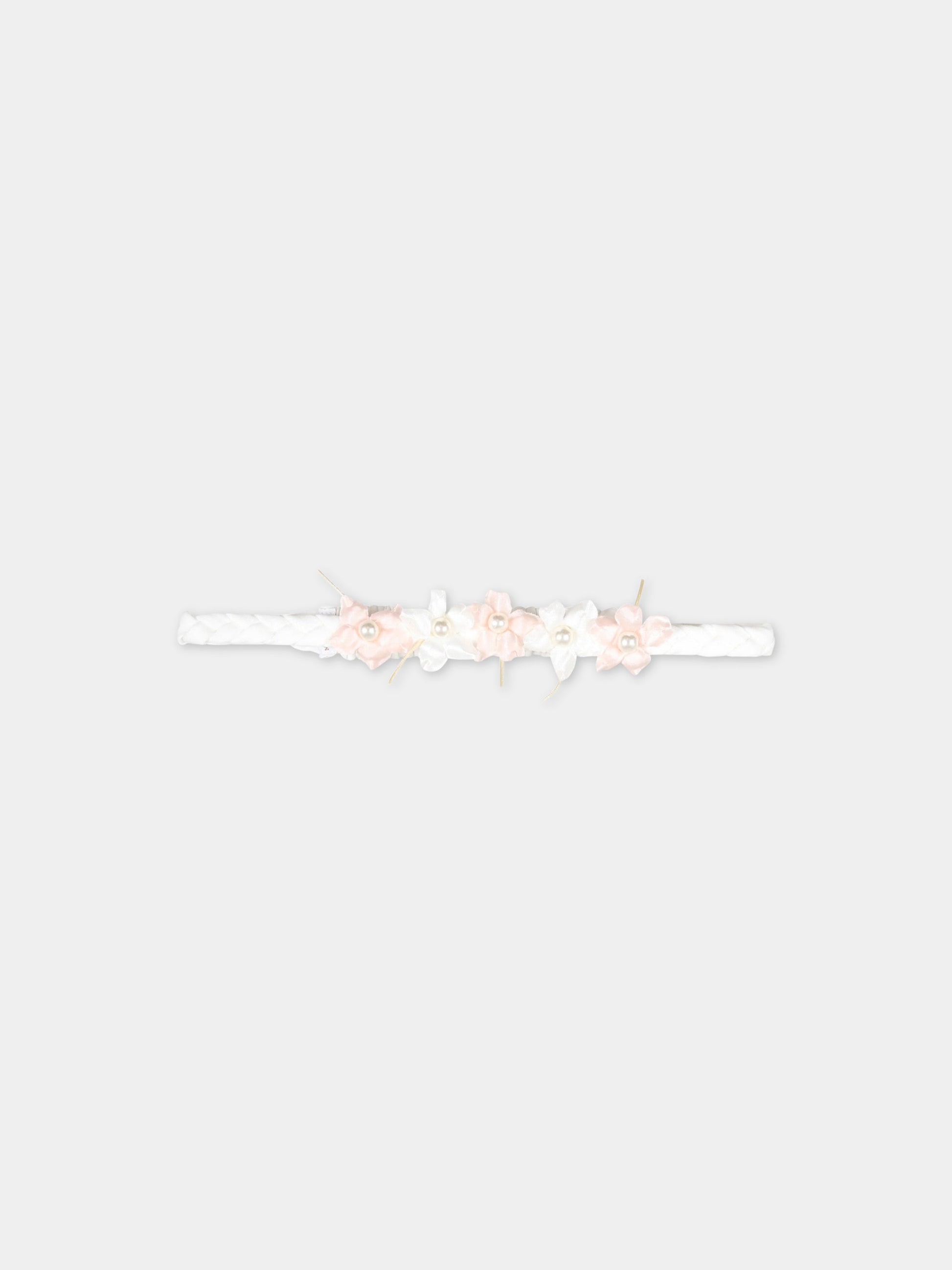Cerchietto bianco per bambina con fiori rosa e bianchi,Monnalisa,73A005 1201 0001