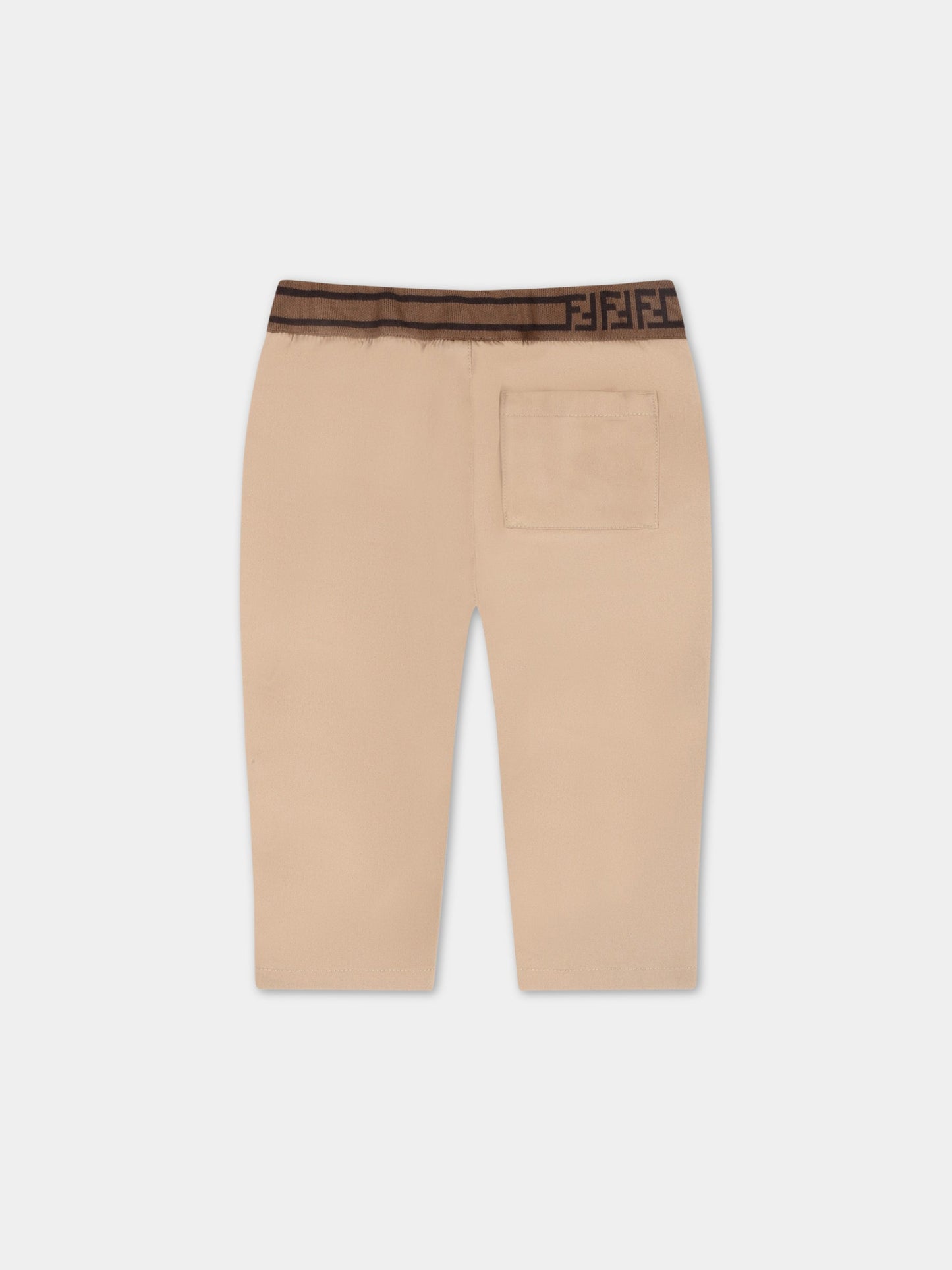 Pantaloni beige per neonato con FF nere,Fendi Kids,BUF062 ADEH F1F4G