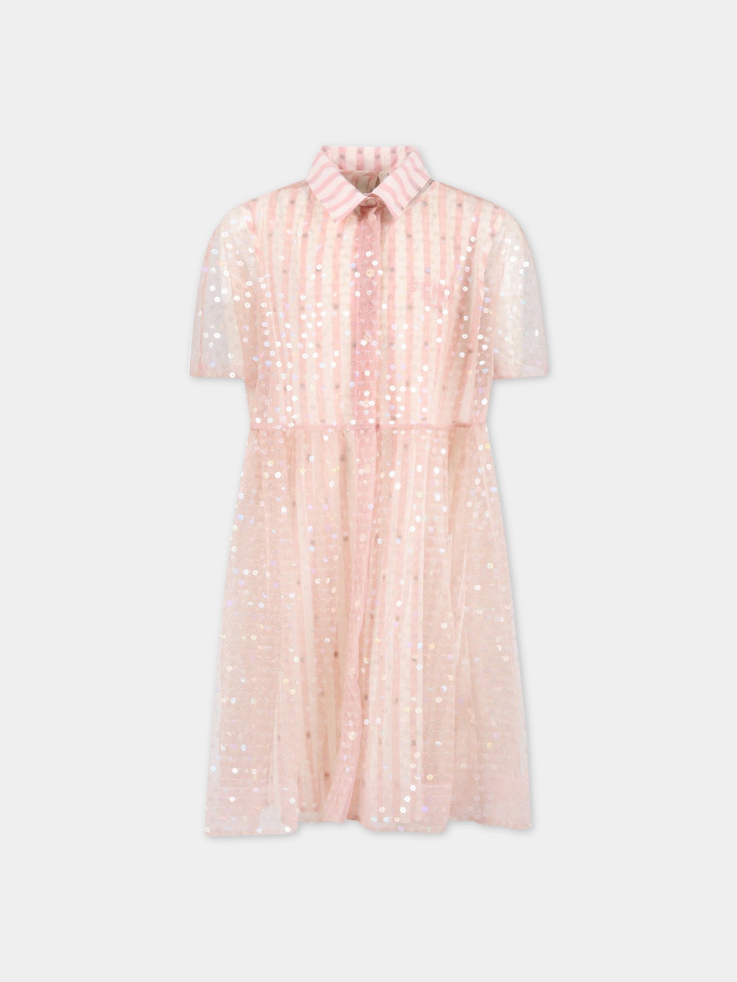 Vestito rosa per bambina con logo e paillettes,Fendi Kids,JFB562 ALO8 F16WG