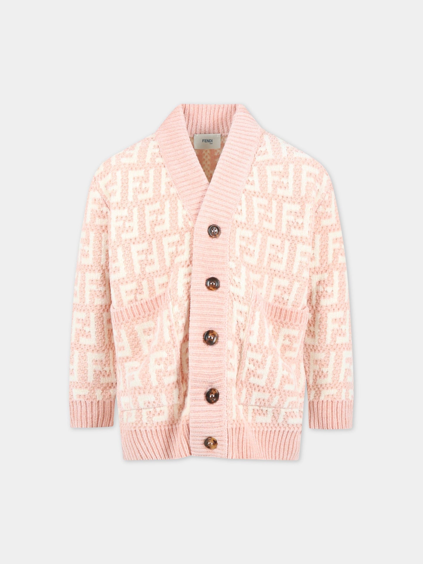 Cardigan rosa per bambina con FF bianche,Fendi Kids,JUG042 AMHA F1JDB