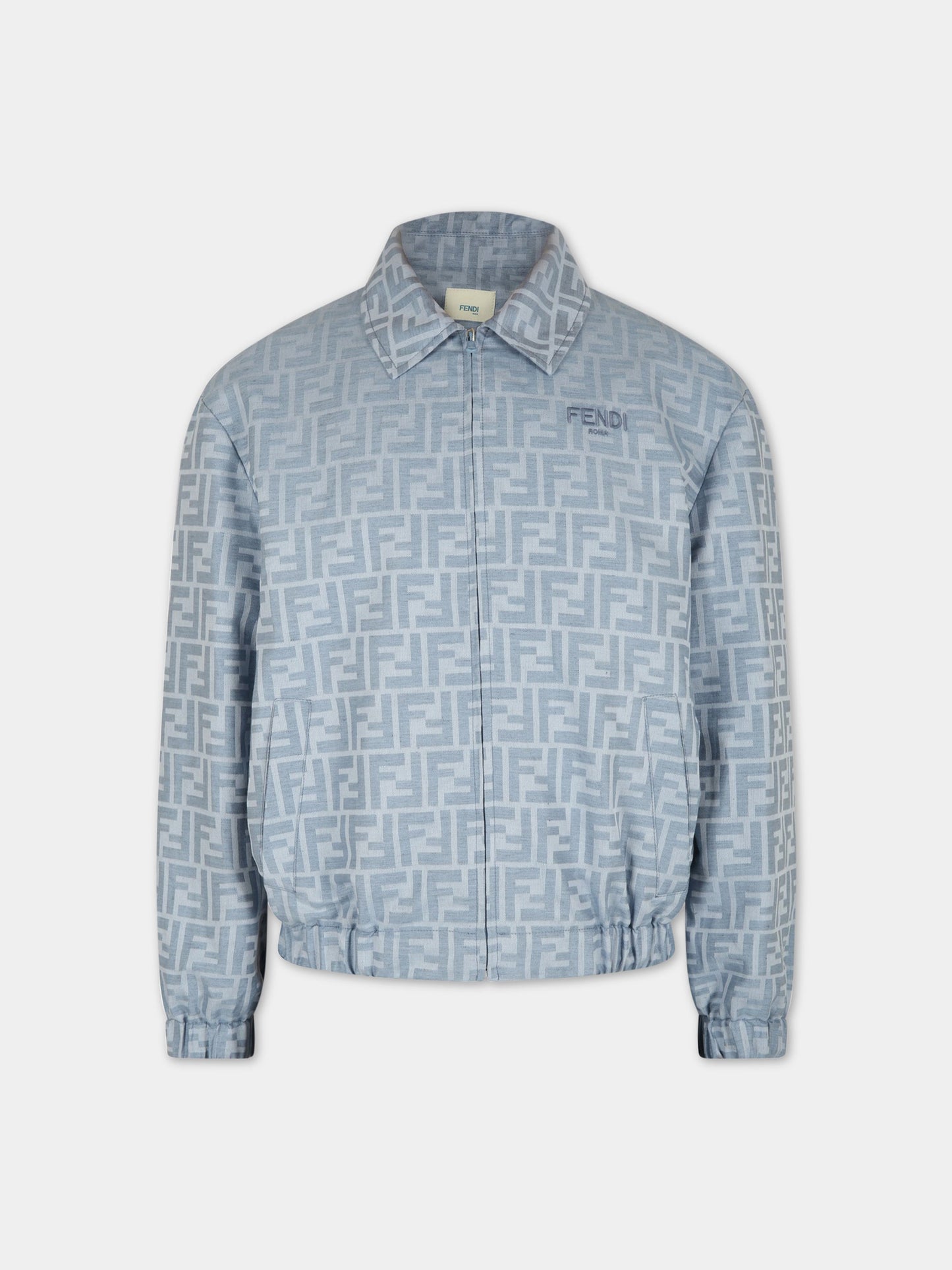 Giubbotto celeste per bambino con FF,Fendi Kids,JMA280 AMH9 F1JKV